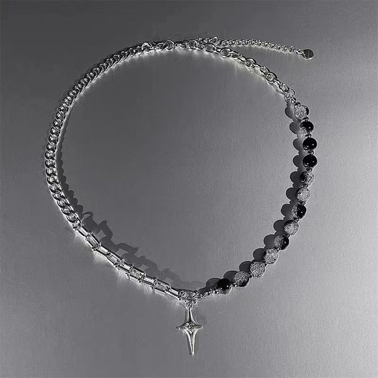 Buyongwant Y2k Irregular Necklace for Women Fashion Cracked Beads Star Pendant Spliced Titanium Steel Chain Ladies Men's
