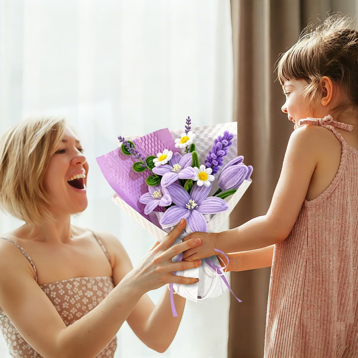 CITYBAN 400PCS Pipe Cleaners Craft,5 Assorted Pipe Cleaner Flower Kit,Kit with Floral Wires, Gardening Tape, Stamen, Floral & Ribbon, Pipe Cleaners Bulk,Ideal for DIY Projects（Purple）