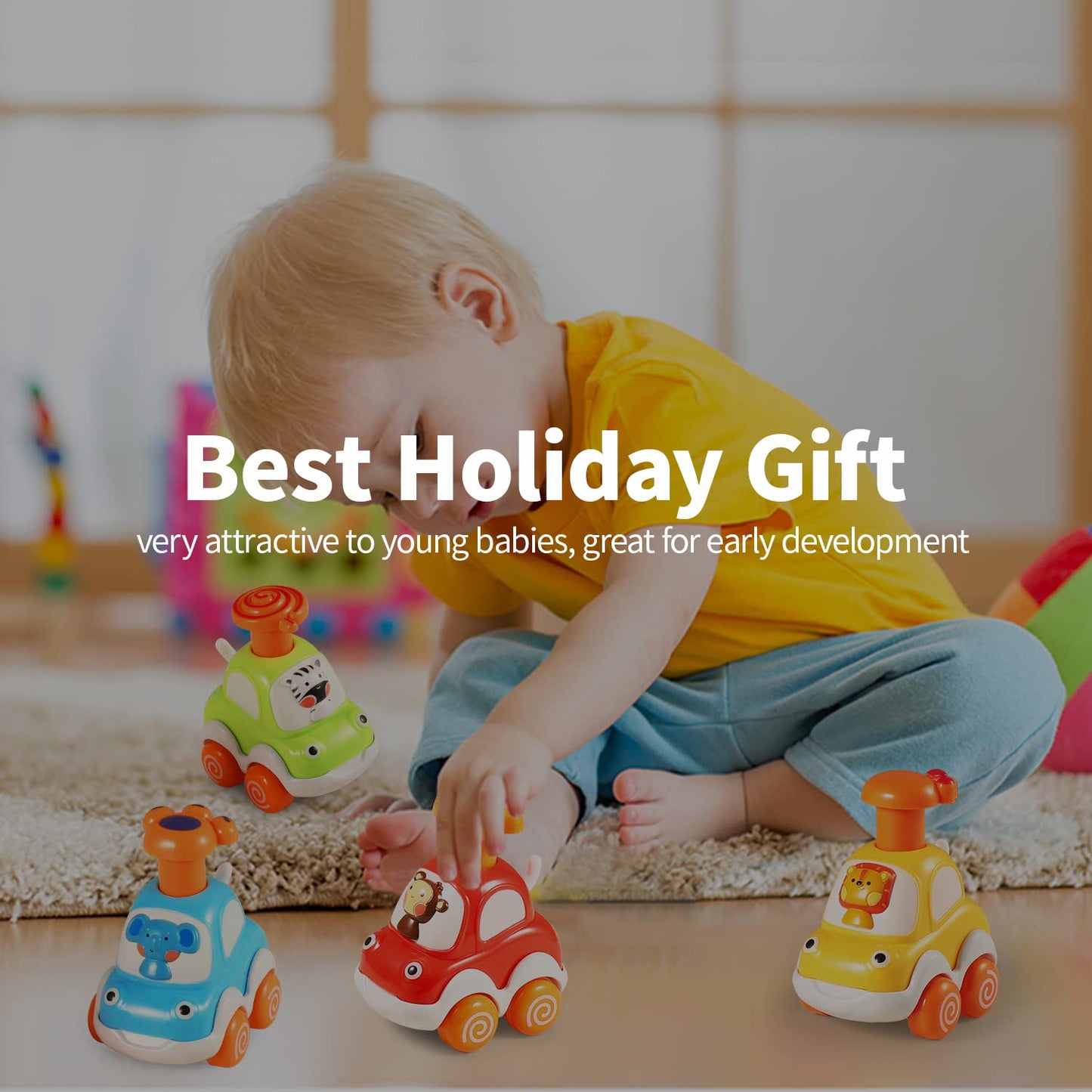 ALASOU 4 PCS Animal Car Toys for 1 Year Old Boy Girl|Baby Toys 1 Year Old Boy Gifts for Toddlers 1-3|Vehicle Toy Set for Toddler Toys 1-2|1st Birthday Gift for Infant 12 18 Months