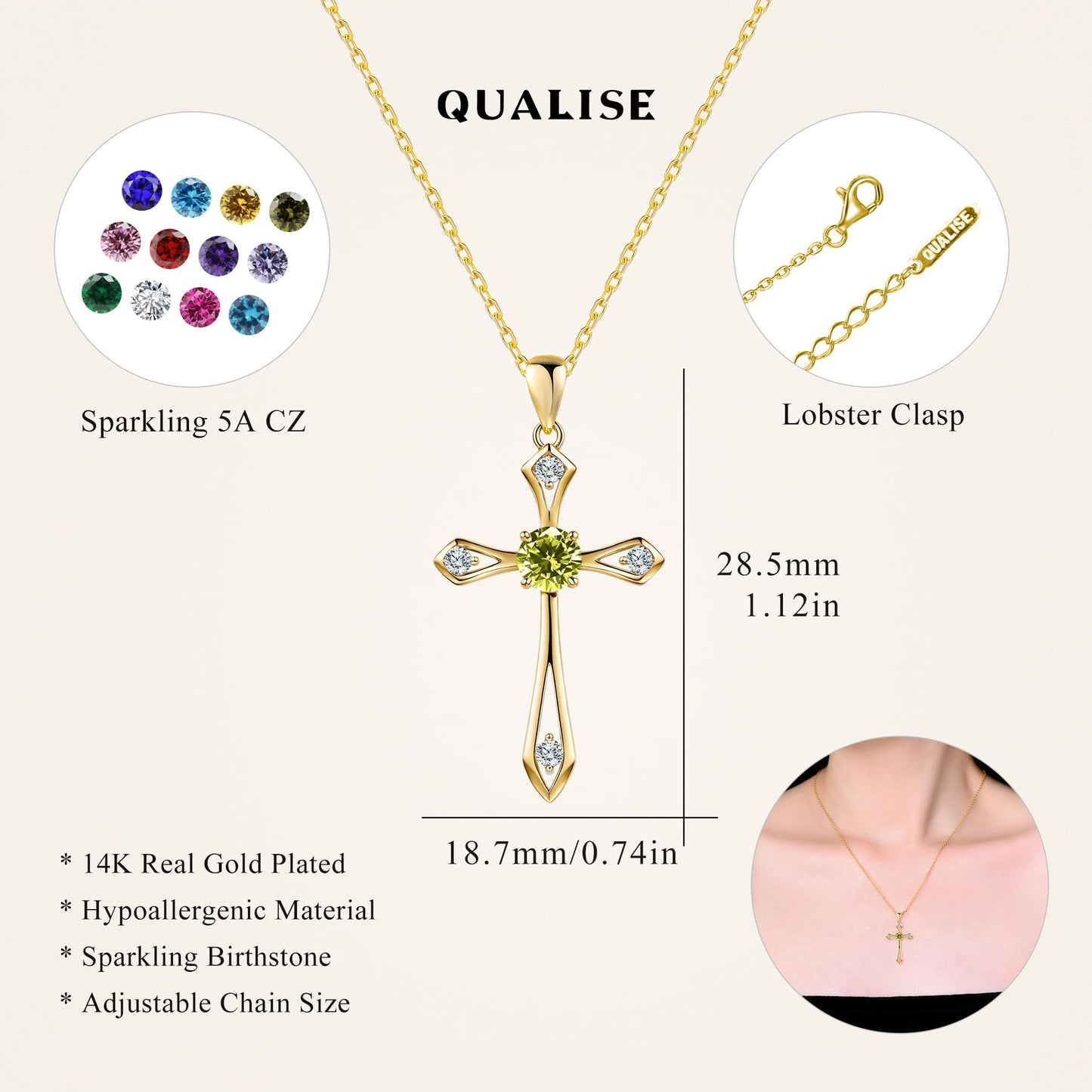 14K Gold Plated Solid Cross Necklace for Women,925 Sterling Silver Ladies Faith Cross Birthstone Pendant Christian Religious Confirmation Baptism Everyday Fine Jewelry Anniversary Birthday Gifts for Her