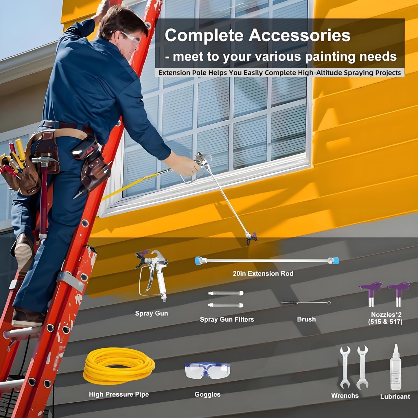 Airless Paint Sprayer for House Painting,1100W High Efficiency Airless Sprayer with Low Overspray,3300PSI Paint Sprayer for Home Interior Fence DIY Garage,DIY Handyman