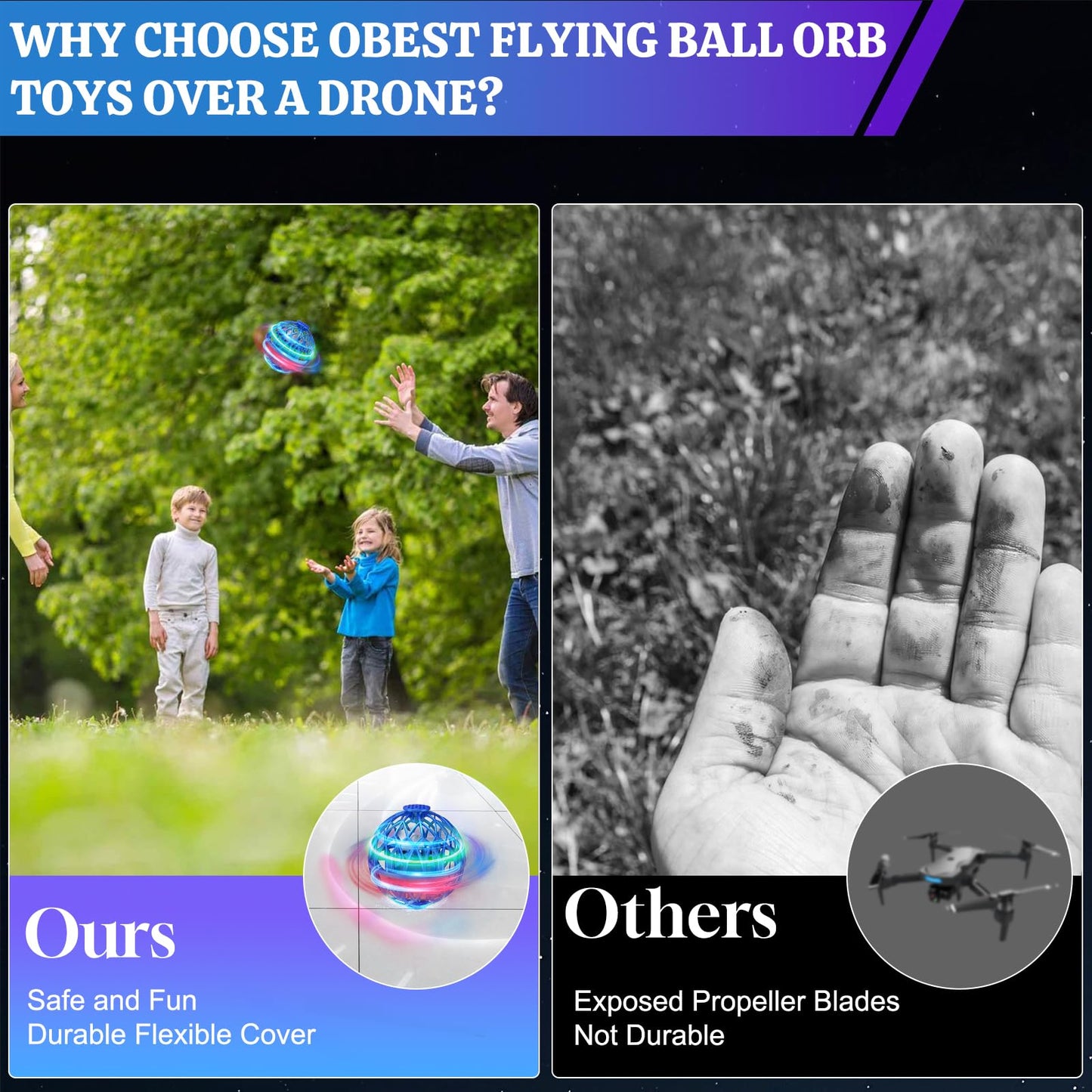 Flying Ball Toy for Kids, Hand Controlled Boomerang Orb Throw-Proof Durable Mini Fly Spinner Led Lights Magic Ball Shining Cool Toys Birthday Gifts for 7 8 9 10+ Year Old Boys Girls