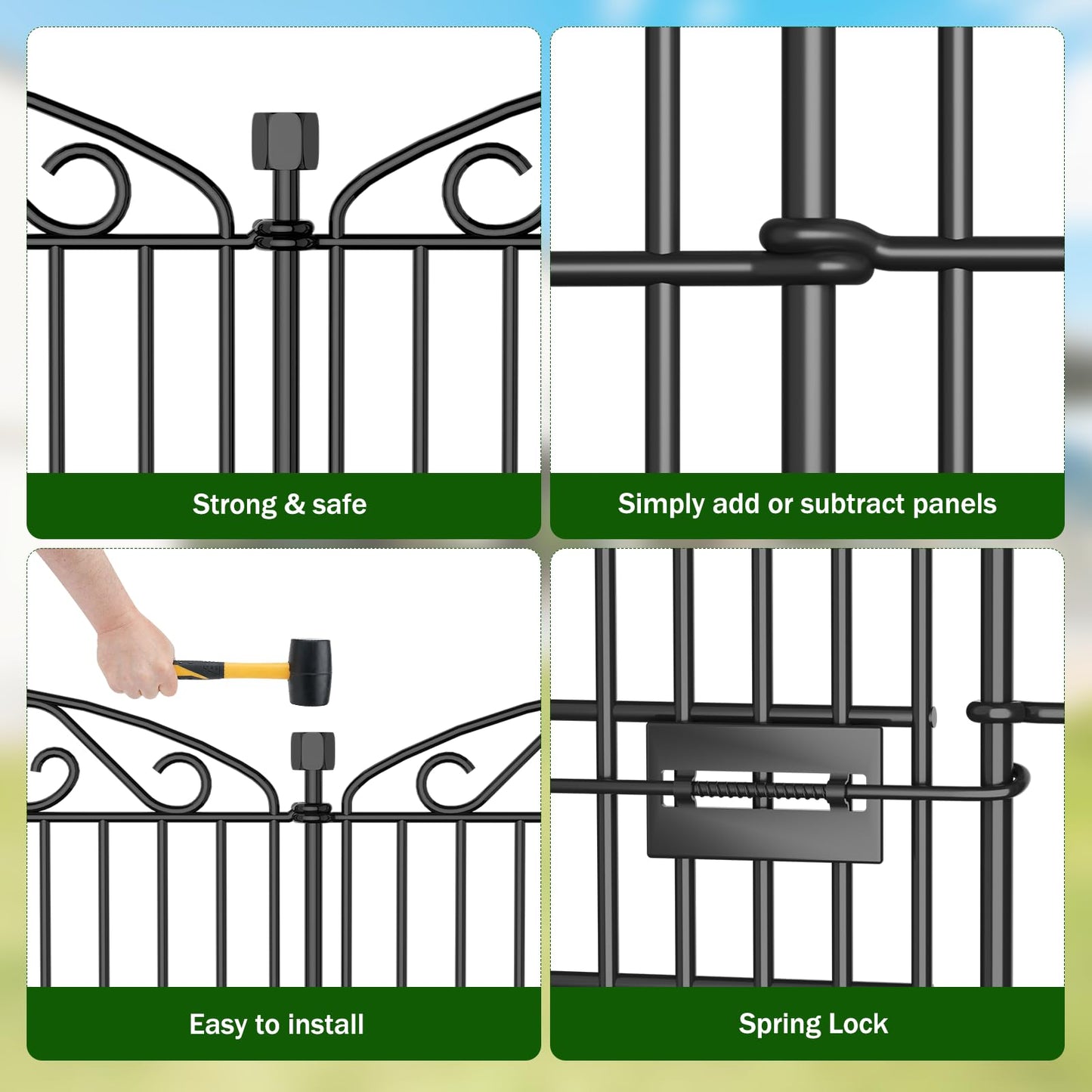 Garden Fence 12 Panel with Gate - 30in H x 23.6ft L, No Dig Rustproof Metal Tall Animal Barrier for Dogs Rabbits, Decorative Outdoor Border for Yard, Patio, and Flower Beds