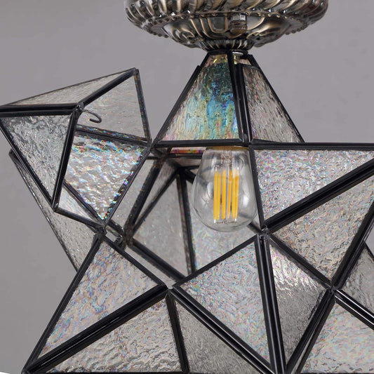 Bieye L10821 12-inch Moravian Star Tiffany Style Stained Glass Semi Flush Mount Ceiling Fixture, Suitable for Decorating Room (Clear Glass)