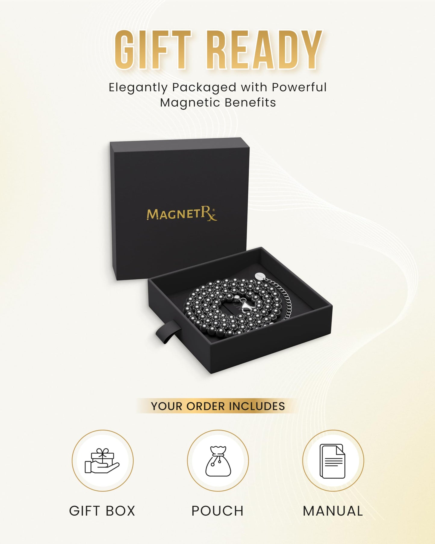 MagnetRX® Magnetic Hematite Necklace – Ultra Strength Magnetic Hematite Stones – Unisex Beaded Necklaces for Men and Women (6mm Round Beads)
