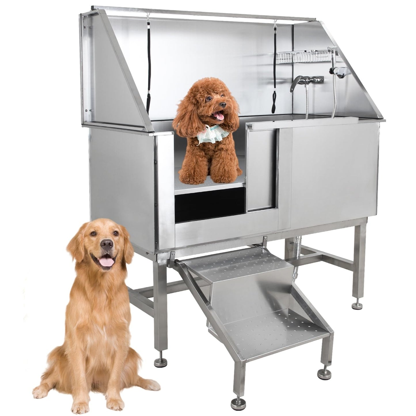 50" Dog Grooming Tub, Stainless Steel Pet Washing Station, Professional Dog Grooming Bathtub for Large, Medium & Small Pets, Left Door