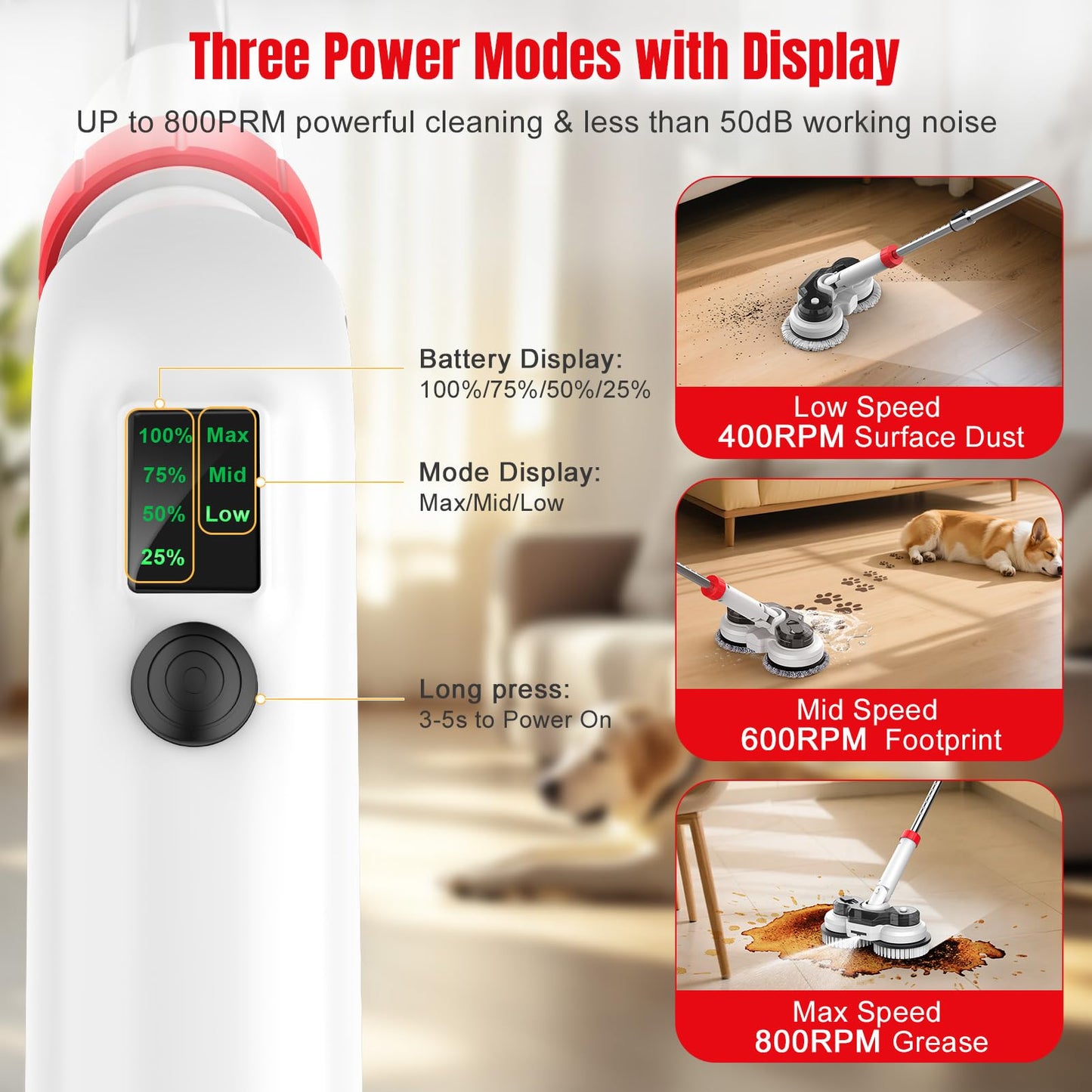 Cordless Electric Mop for Milwaukee M18 Battery (NO Battery), 2 In 1 Spin Mop & Floor Scrubber Machine with LED Light & Water Spray, 800 RPM Electric Mops for Floor Cleaning, Hardwood,Tile,Toilet,Tub