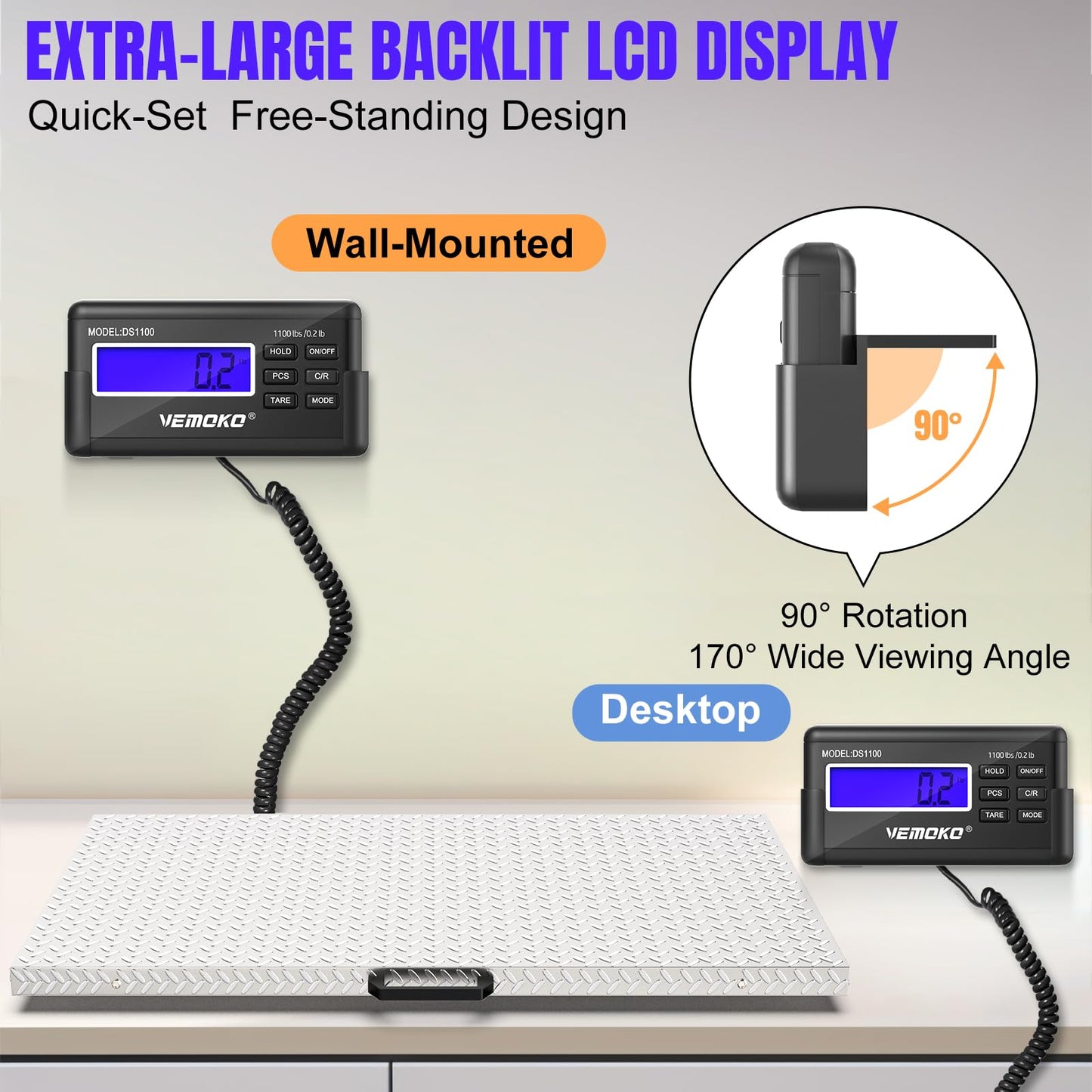 VEMOKO Precision Large Dog Scale - 1100lb x 0.2lb Large Breed Animal Livestock Weight Scale, Pet Scale Non-Slip Stainless Steel Platform for Dogs (Non-Slip Platform)