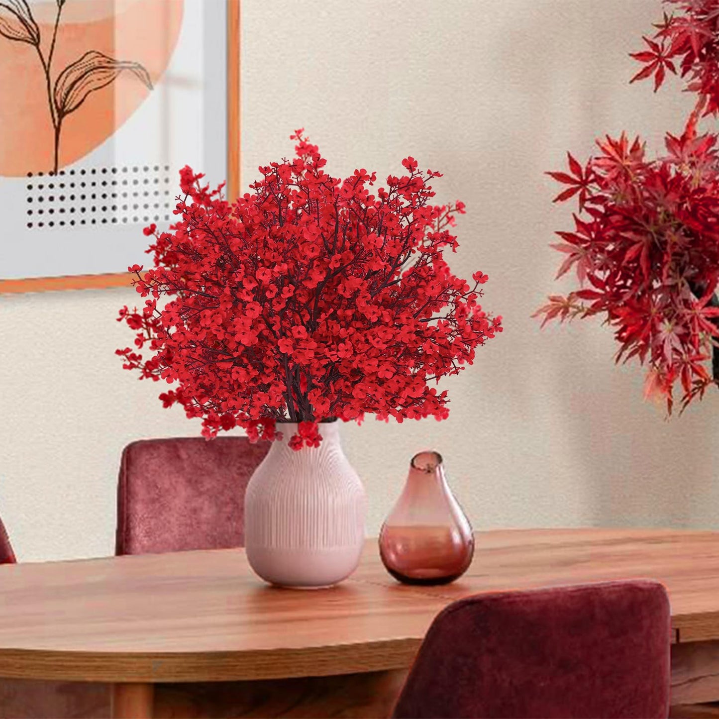 Yastouay Red Fake Flowers, 15Pcs Real Touch Silk Flowers Faux Artificial Flowers for Decorations, Babys Breath Artificial Flowers Bulk for Spring Decor Floral Arrangement