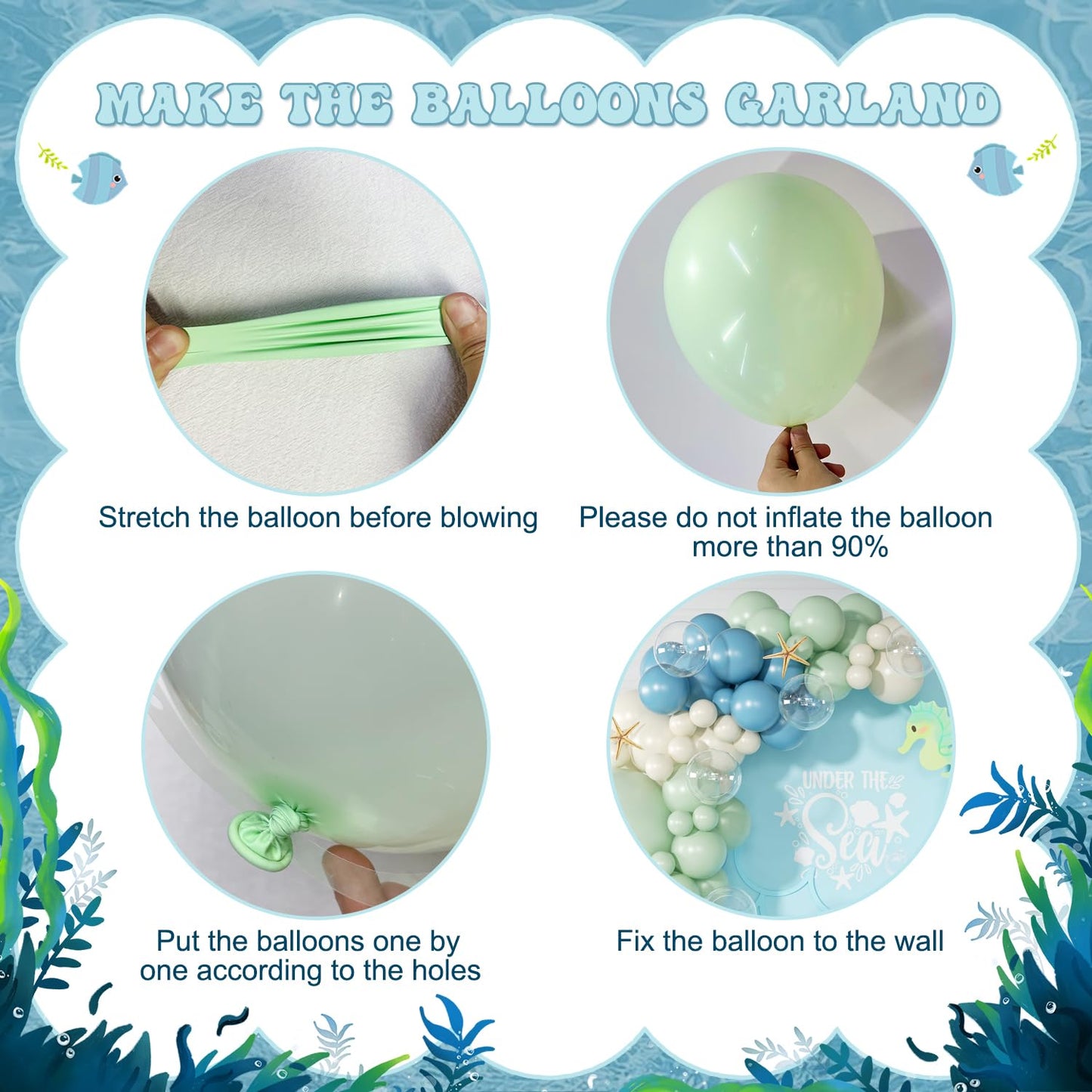 Under the Sea Party Decorations, Dusty Green Blue Under the Sea Balloon Garland Arch Kit, Ocean Themed Party Decorations Baby Shower Birthday Party Decor(136Pcs)