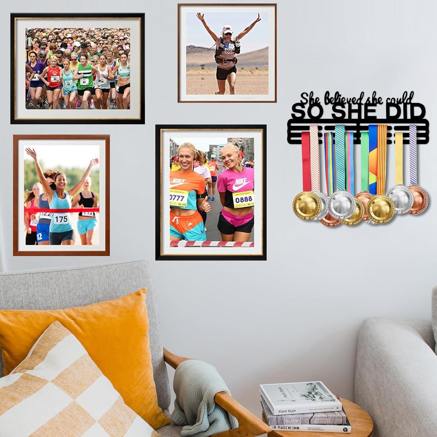 Resama Fashion Medal Hanger Holder Display Wall Rack Frame Shelf-Black Metal Medal Hanger Awards Ribbon Cheer,Gymnastics,Soccer Easy to Install