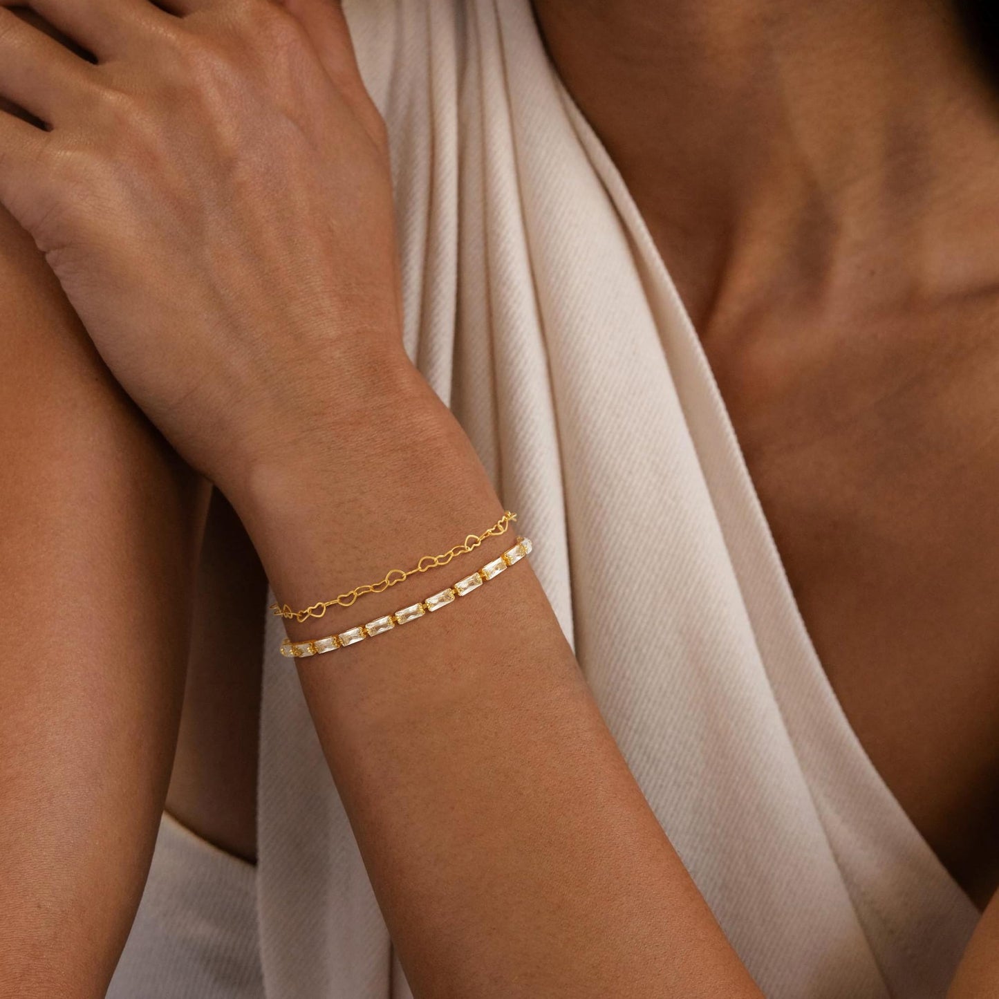 MBW 14K Gold Plated Bracelets for Women, Dainty Tennis Bracelet Set Stackable Bracelets CZ Tiny Cute Heart Figaro Link Chain Bracelet Minimalist Waterproof Jewelry for Women Trendy