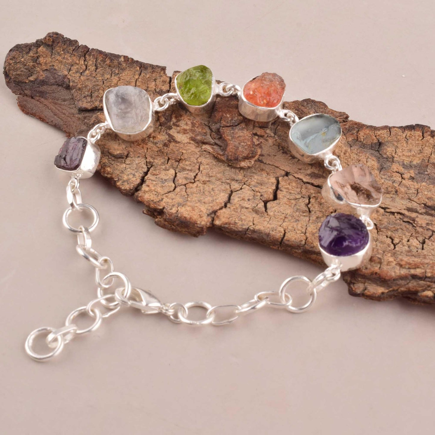MANILATA Natural Multi Stone 7 Chakra Bracelet Spiritual Protection, Adjustable link Bracelet, Healing Crystals, Birthday, Gift for Her, Gemstone Jewelry 8 inch AAA+ Quality