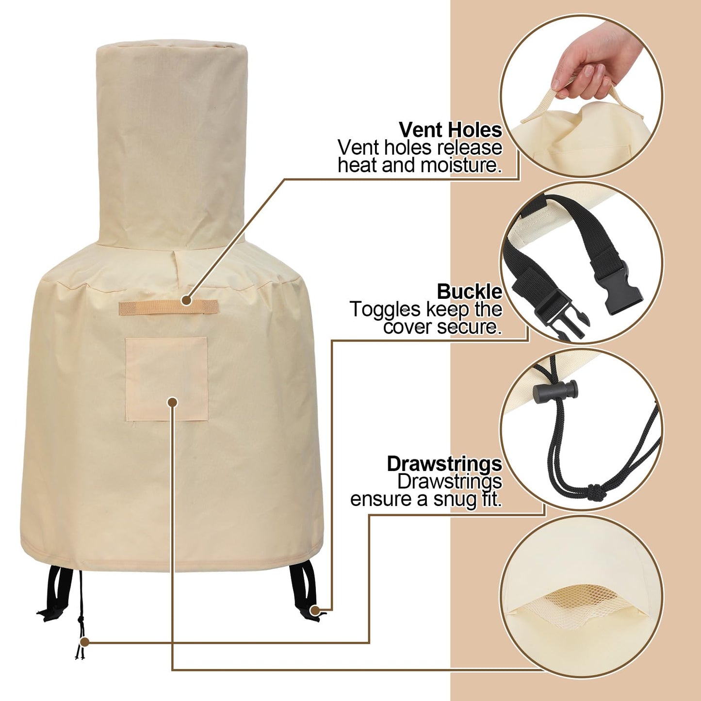 Yoojahow Chiminea Cover Outdoor Waterproof 600D Polyester Fire Pit Cover with Drawstring Weather-proof Heavy Duty Patio Chiminea Caps Outdoor Furniture Protection Defender(Brown)