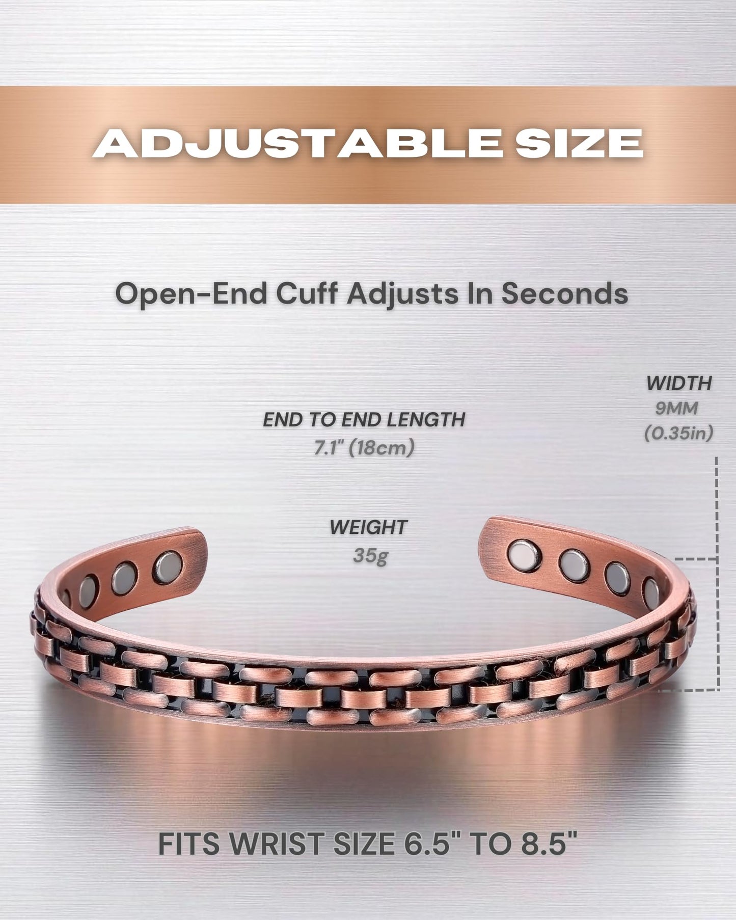 Westluna Magnetic Copper Bracelet for Men Women, 99.99% Pure Copper Bracelet, 8X Ultra Strength 3,800 Gauss Magnets for Lymph Drainage Relief Health Jewelry, Includes Gift Box, Polishing Cloth, Blank Blessing Card (Curb Inlay)