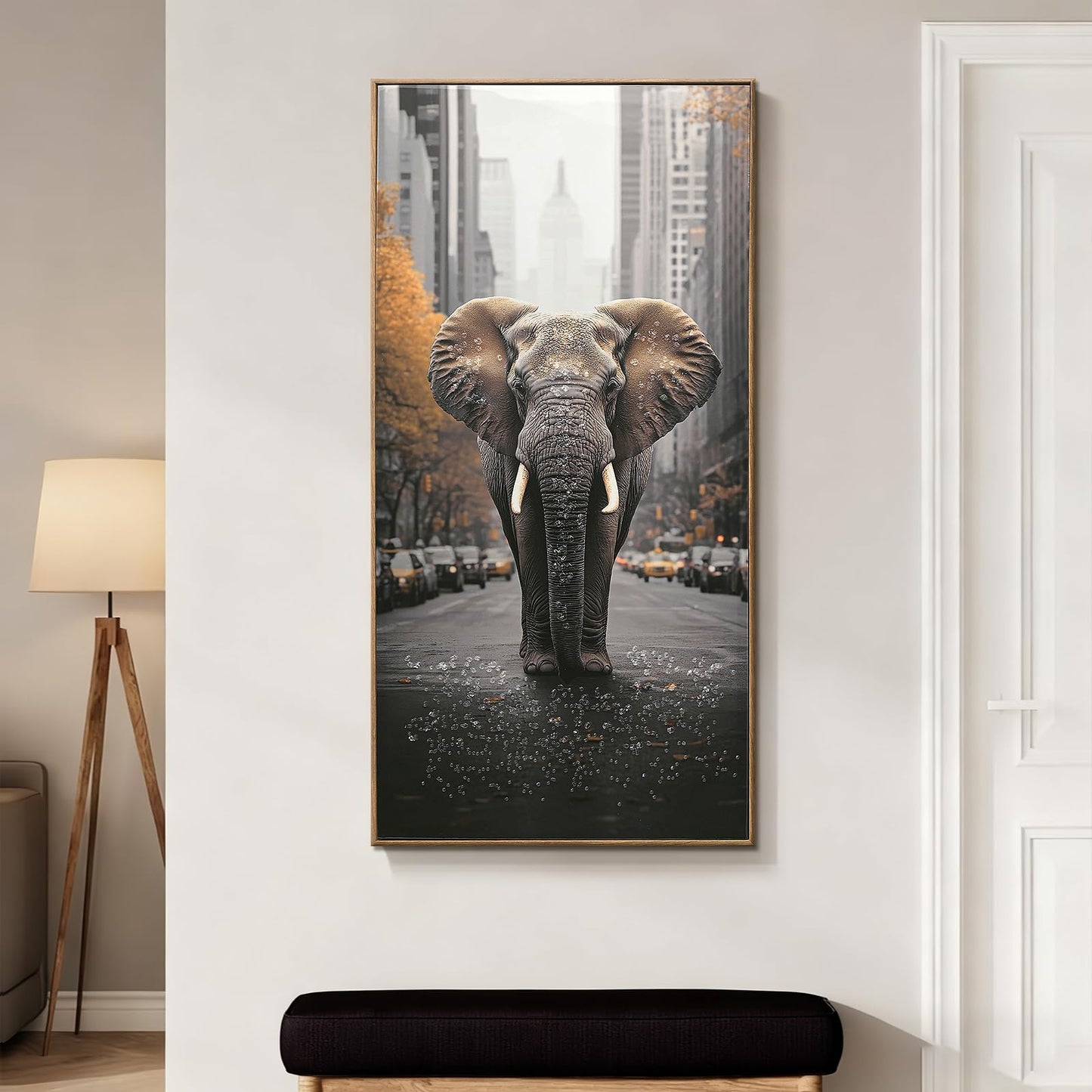 DRLWGTY Abstract Elephant Wall Art,Large Wildlife Paintings Decor with Handmade Crystal Details,Unique Animal Artwork for Living Room Bedroom Office,Ready to hang