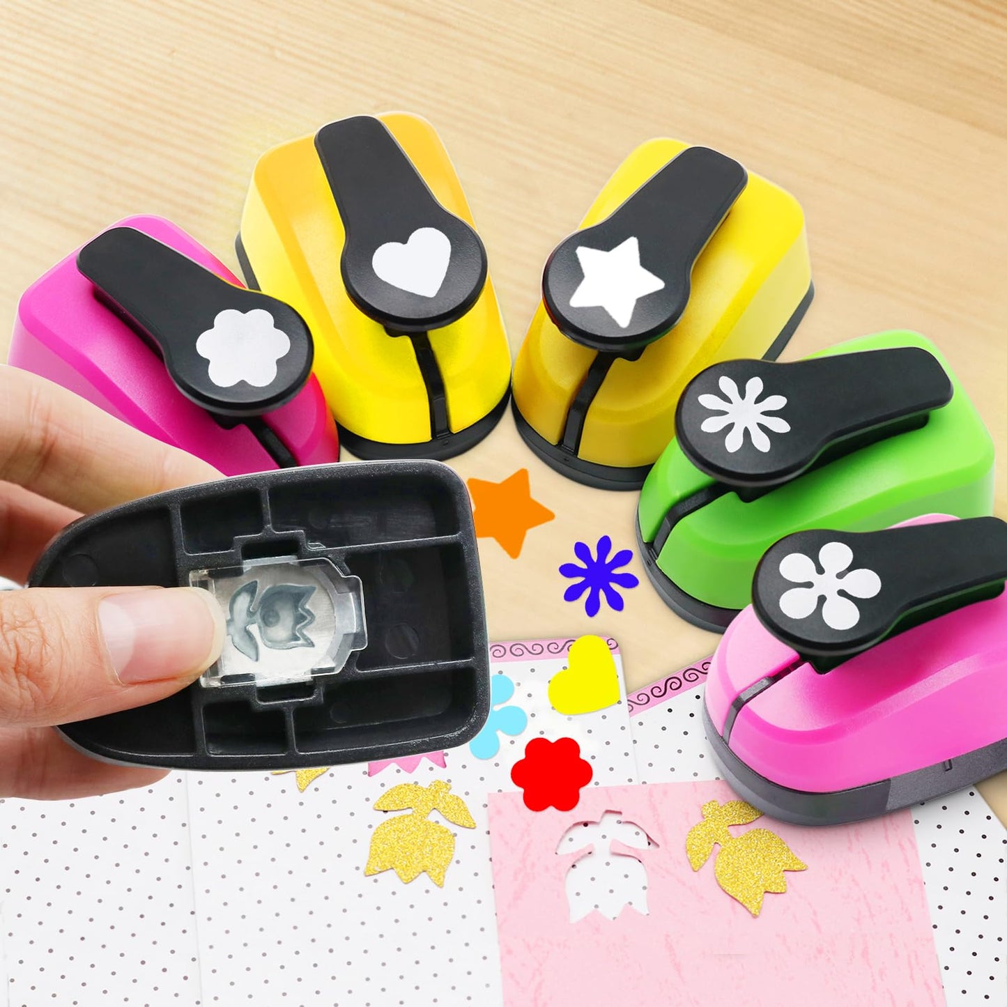 Flower Hole Punches, Star Hole Punch, Heart Punch, Flower Punches, Flowers Paper Puncher, 1 inch Hole Puncher for Crafts, 6PCS Flowers Shape HolePuncher, Heart PaperPunch for Scrapbooking