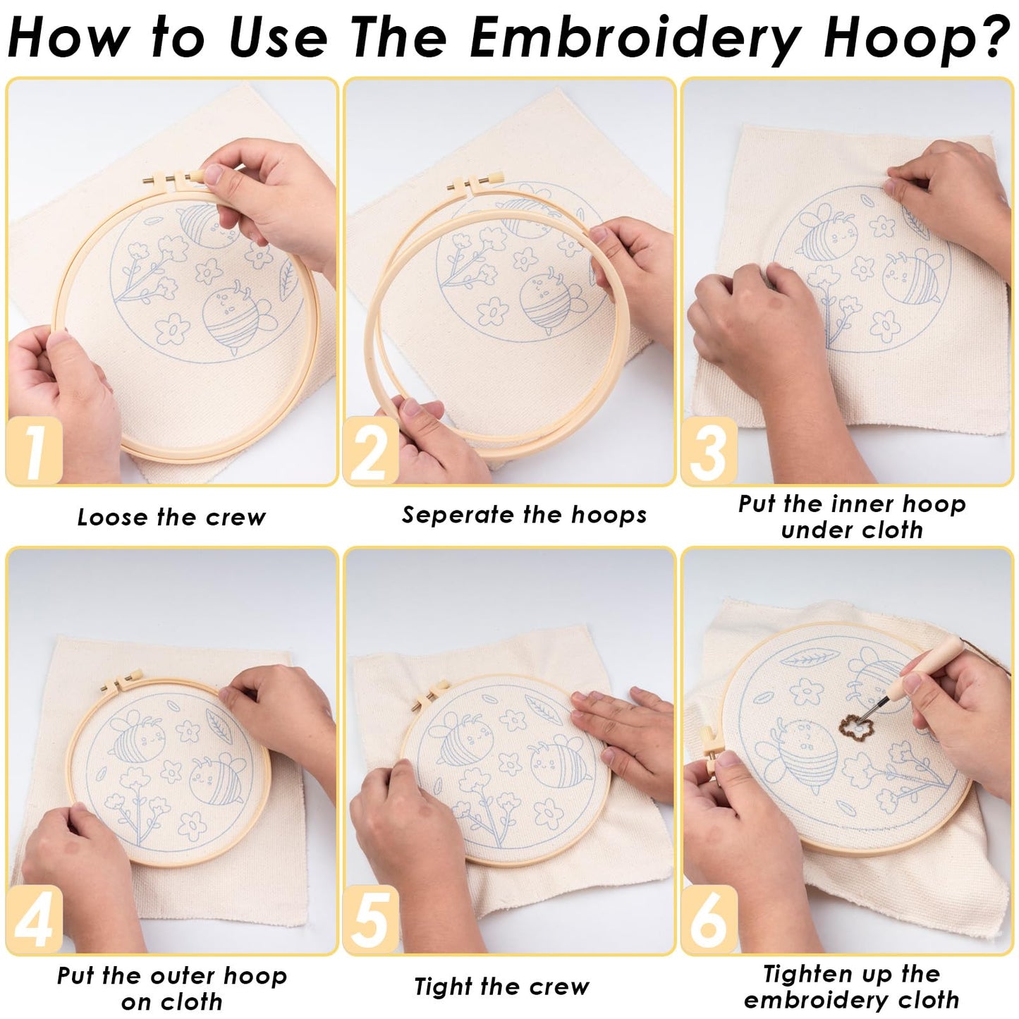 Peotclola Punch Needle Kit for Adults,3 Sets Punch Needle Kits Beginner DIY Embroidery Starter Set with Tools for Home Decoration, Family, Friends Gifts(Bees,Butterfly)