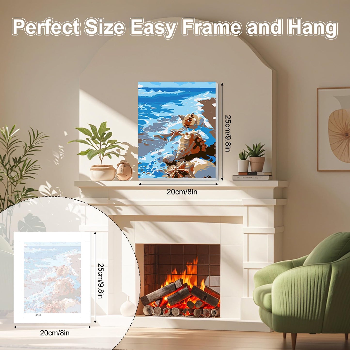 TOSTOG Seascapes 4 Pack Framed Canvas Paint by Numbers Art Kit for Adults and Kids, Beginner Acrylic Oil Painting Supplies with Wooden Frame for Home Wall Decor 20 * 25 cm/8 * 10 in