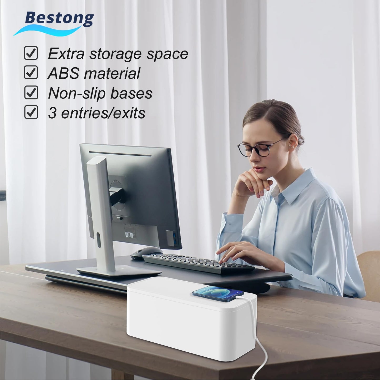 Power Strip Cover Box - Hide Power Strip for TVs and Computers, Electrically Safe Cord Organizer Box, Cord Box Crafted from Durable ABS Material (2pack,White)