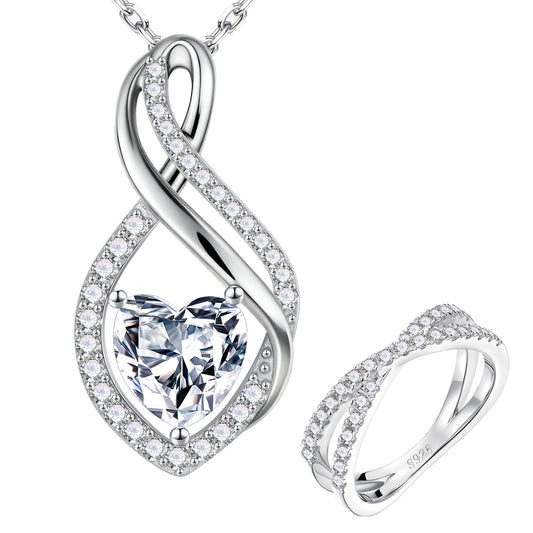 MOOSEA Moissanite Rings for Women, 14K White Gold Plated Promise Rings for Her, Womens Wedding Bands Moissanite Pendant Necklace Wedding Anniversary Sterling Silver Jewelry Gifts