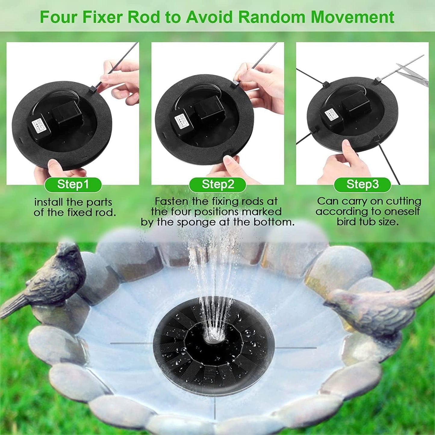 Bird Bath Fountain Pump Solar Powered, 2026 Upgrade 1.4W Floating & Standing Water Pump with 10 Nozzles for Garden, Pond, Pool, Outdoor