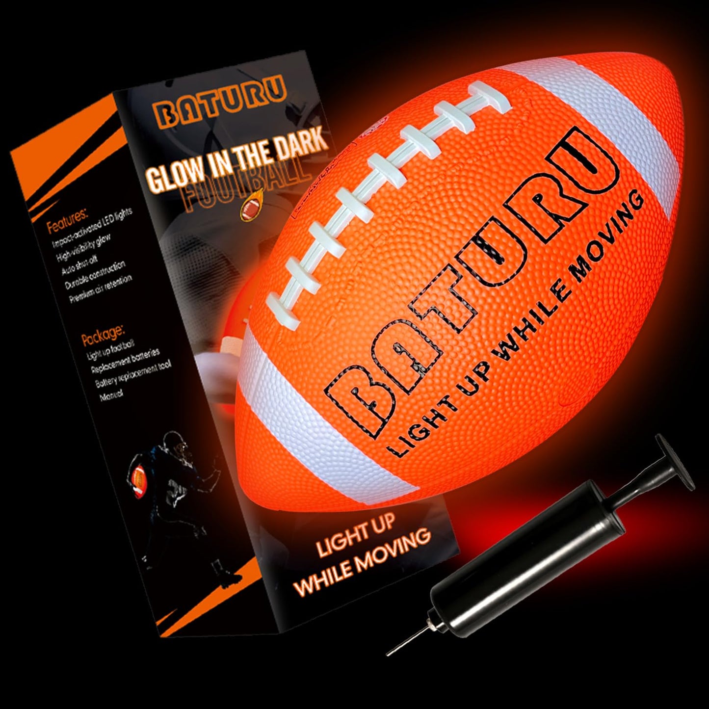 Glow in The Dark Football, Light Up Football, Junior NO 6 - Birthday Easter Stuffers Gifts for Boys Kids Teen Youth 8 9 10 11 12 Year Old, Catch Games in Backyard Camping Beach Outdoor (Orange+White)