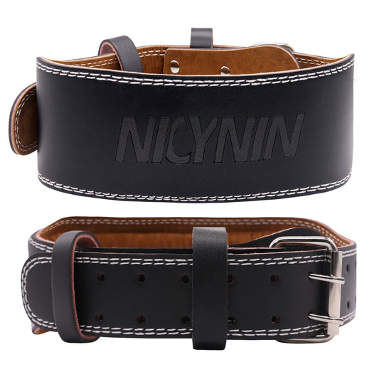 Nicynin Leather Weightlifting Belt, Weight Lifting Belt 4 Inch Wide for Men Women, Gym Lever Belts -Lower Back Support- for Workout, Powerlifting, Squats, Deadlifts, Cross Training (Black, Medium)