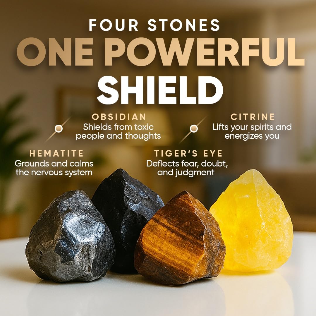 Conscious Items Quadruple Protection Bracelet, Black Obsidian, Hematite Stone, Tigers Eye & Citrine Bracelet, Grounding Crystal Stone Bracelets for Women & Men