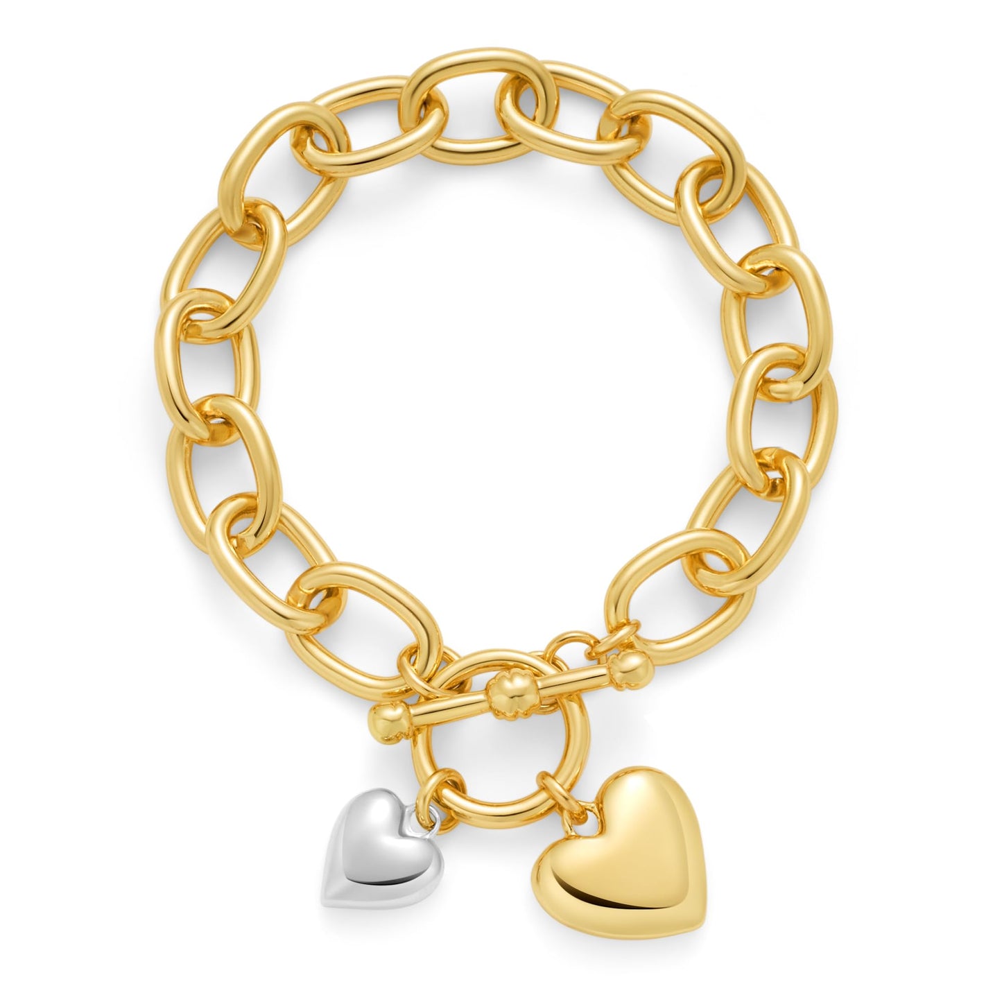 ENSKEFEN Chunky Gold Bracelets for Women with Gold Silver Heart Charms Bracelet Chunky Thick Large Link Chain Bracelet Fashion Romantic Statement Jewelry