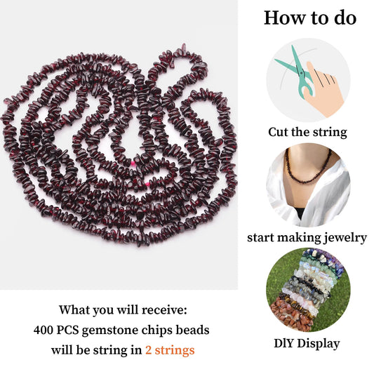 400pcs Natural Chip Stone Beads for Jewelry Making Garnet 5-8mm Irregular Gemstones Healing Crystal Loose Rocks Bead Hole Drilled for Ring Earrings Necklace Bracelet Making DIY Art Crafts