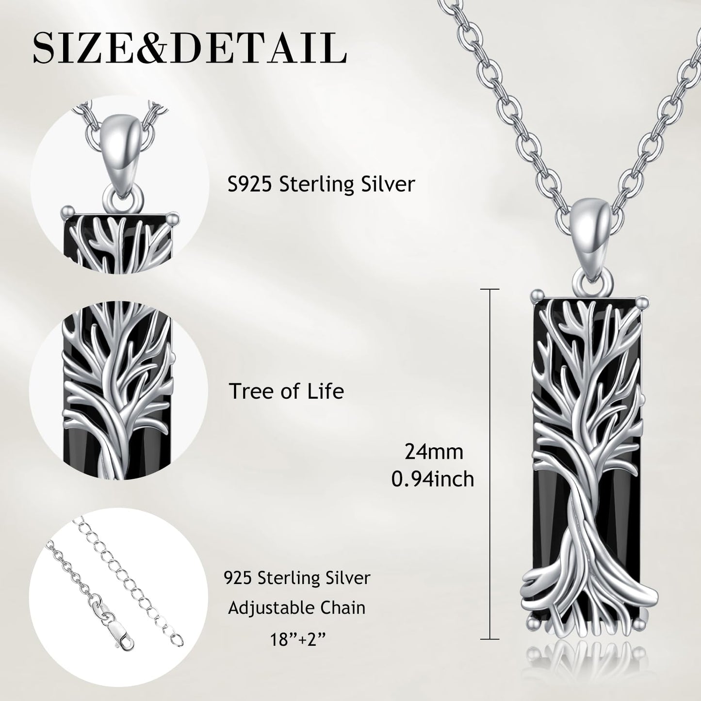 AENEAS Celtic Tree of Life Necklace for Women Men 925 Sterling Silver Black Crystal Tree of Life Pendent Fancy Jewelry Gifts for Her Wife Women