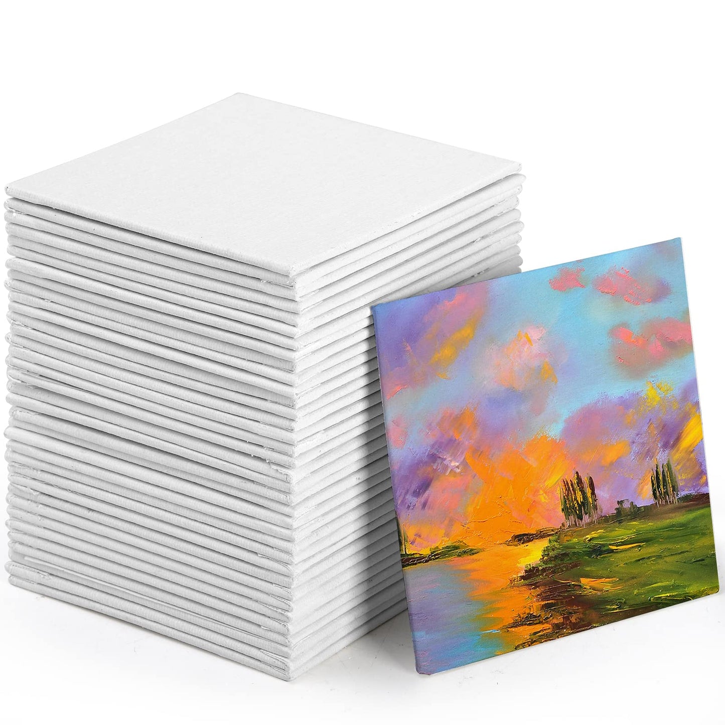 Tosnail 36 Packs 4" x 4" Artist Painting Canvas Panels, White Blank Stretched Canvas, Canvas Board, Small Paint Canvases for Oil or Acrylic Painting Party
