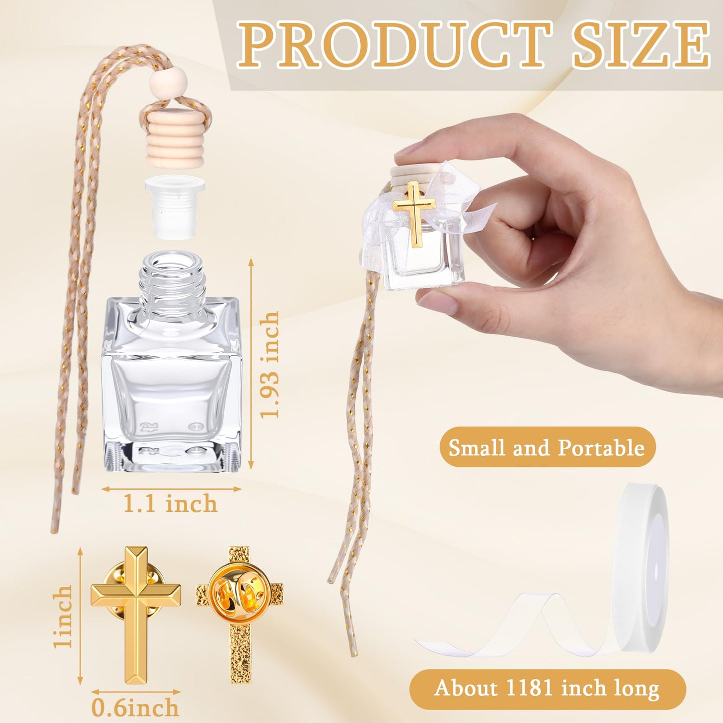 Afarnook 30 Set Holy Water Bottles Baptism Favors for Guest 8ml Mini Catholic Christian Holy Water Container with Cross Pin and Ribbon for Church Baptism Communion Christian Gift(White,Square)