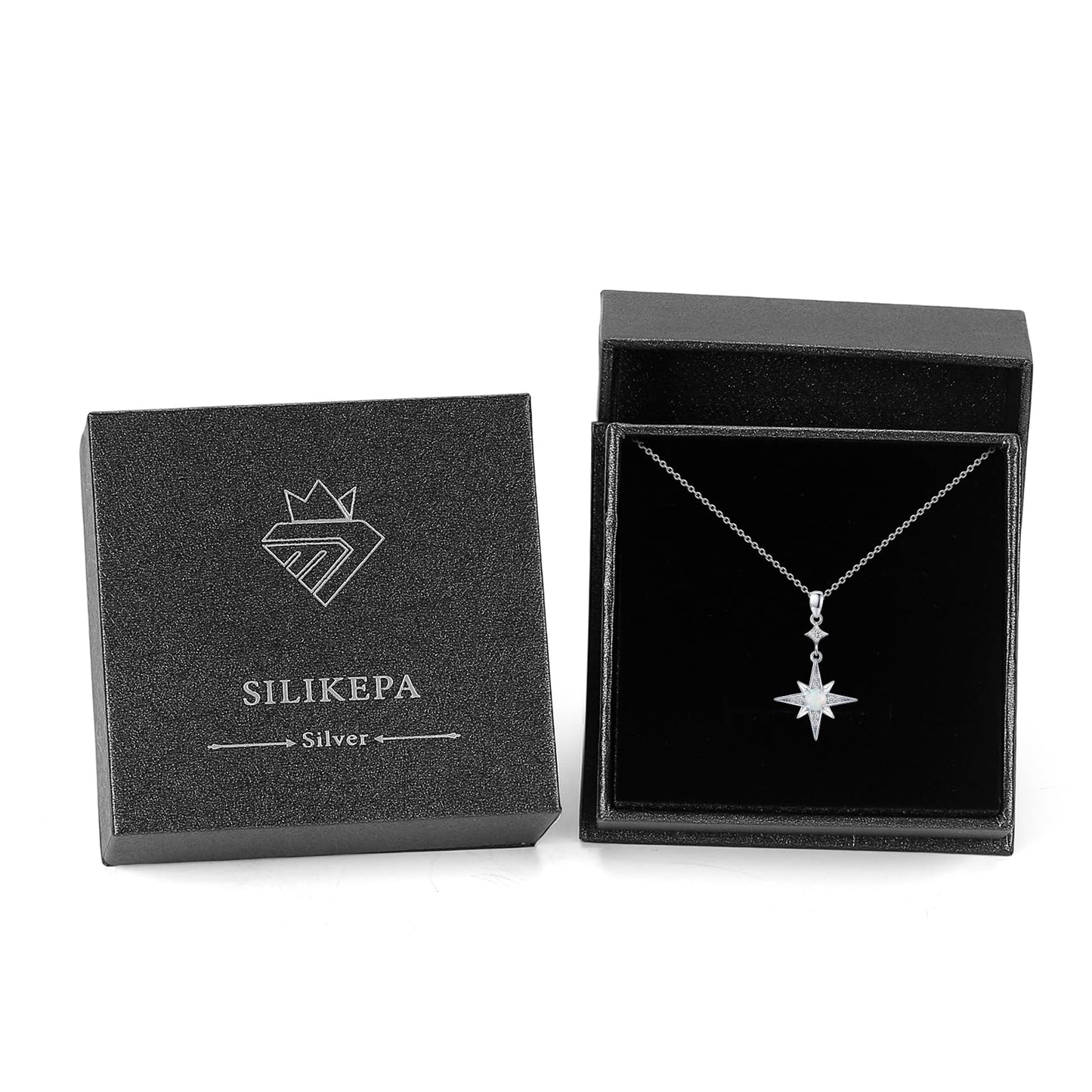 Silikepa Star Necklace for Women 925 Sterling Silver North Pole Star Pendant Necklace with White Opal Jewelry Gift for Women