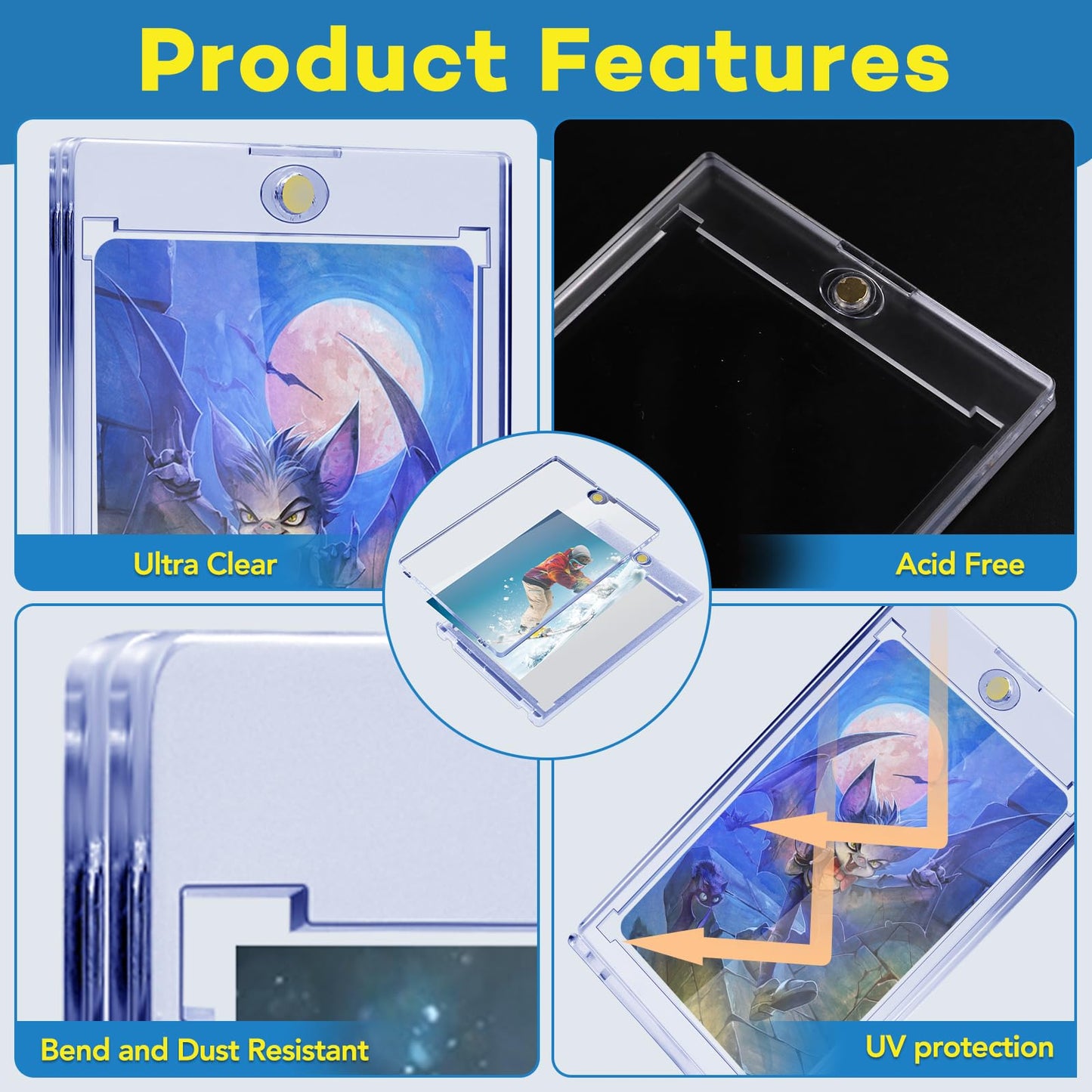 ZENOWICK 64ct Magnetic Card Holders, 35pt One Touch Card Holder, U-V Protection Hard Plastic Case for Trading Cards, Display Case for Sports, Baseball, Football, Game Cards