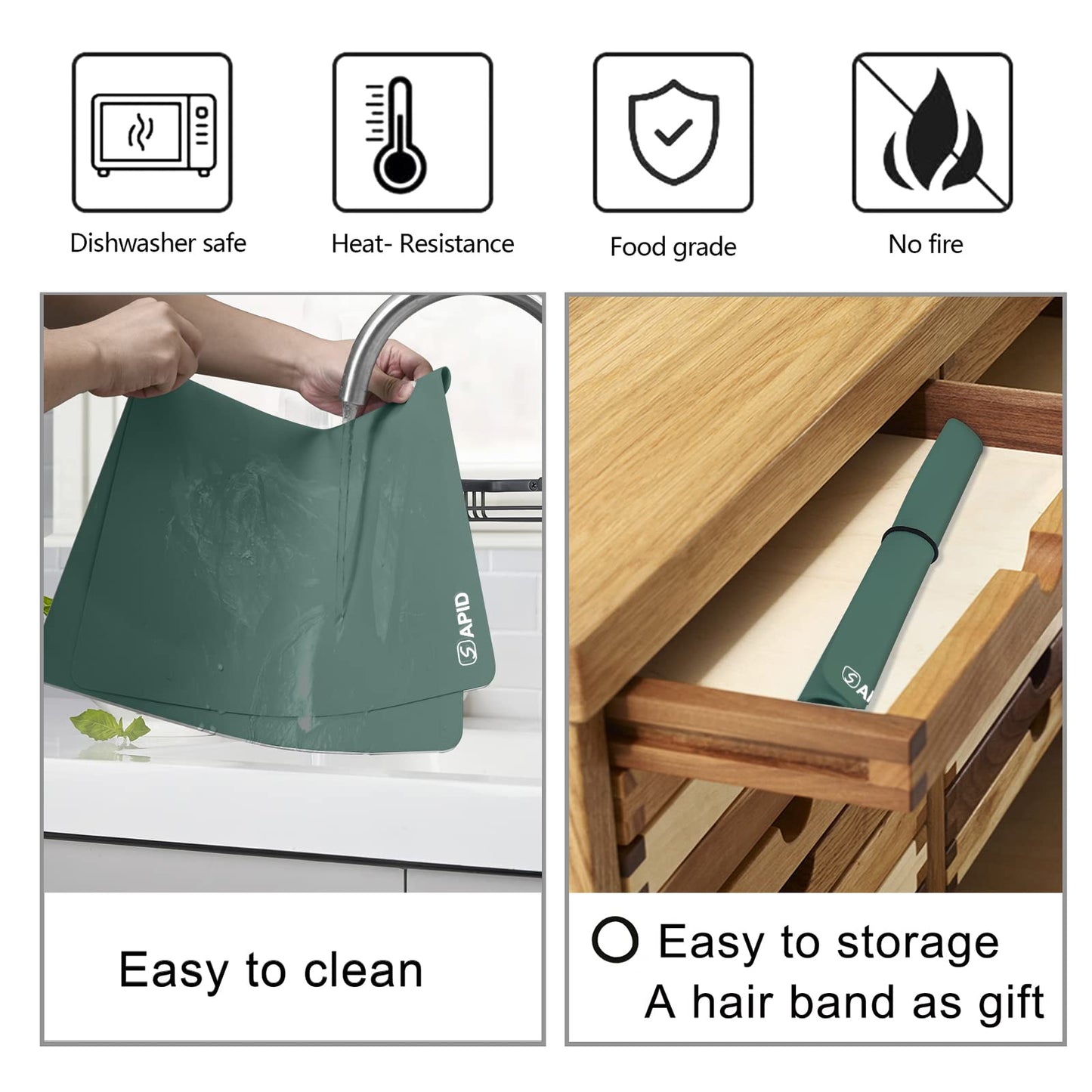 Sapid Extra Large Silicone Sheet for Crafts, Thick Silicone Jewelry Casting Mats, Nonstick Nonslip Silicon Mat for Epoxy Resin, Art Painting, Heat- Resistance Counter Mat (20"×27.9", Dark Green)