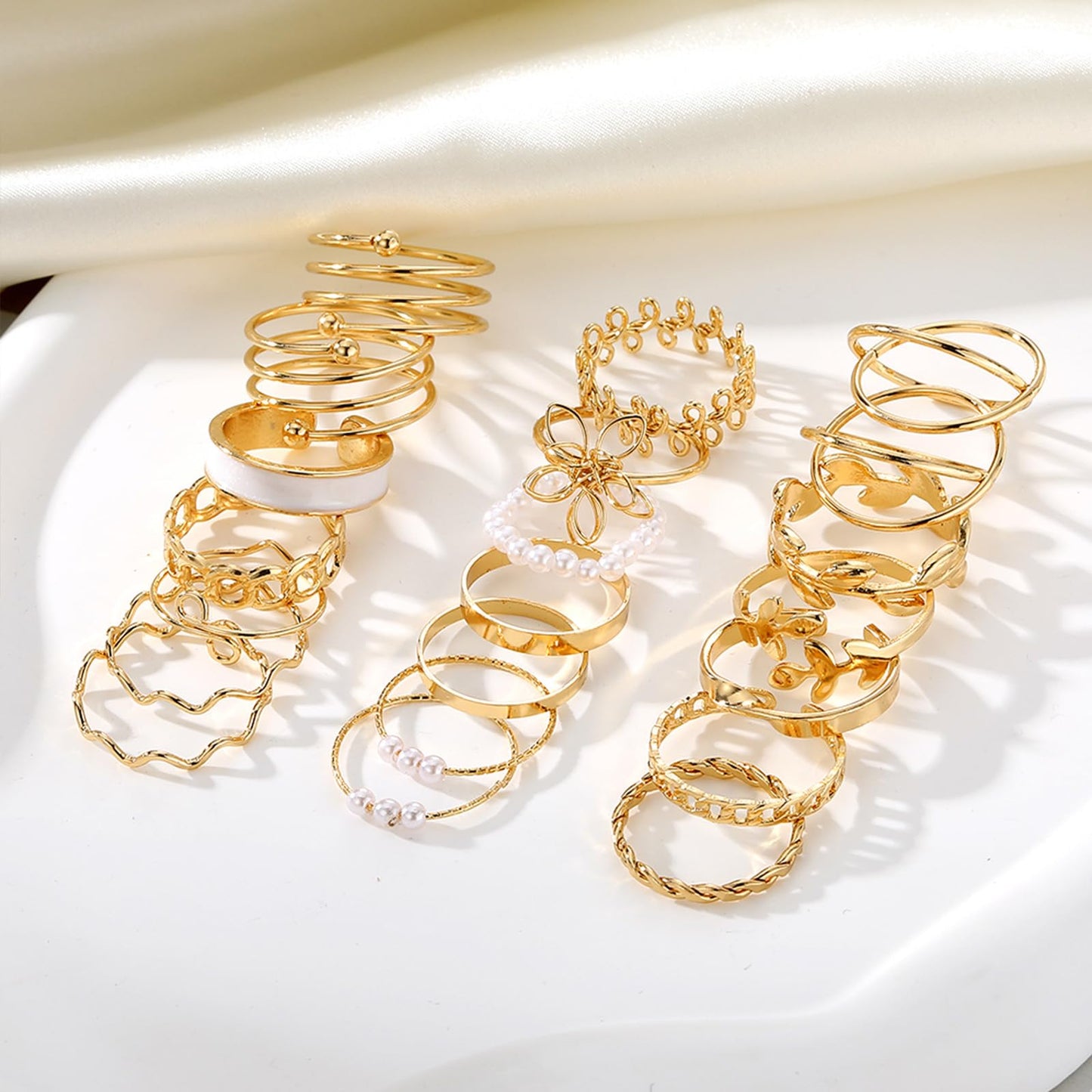 IFKM 21 Pcs Gold Knuckle Rings Set For Women Vintage Stackable Joint Finger Midi Rings Dainty Cubic Zirconia Crystal Simple Twist Hollow Cute Rings Pack Jewelry Gift (Forest Of Flowers, Gold)