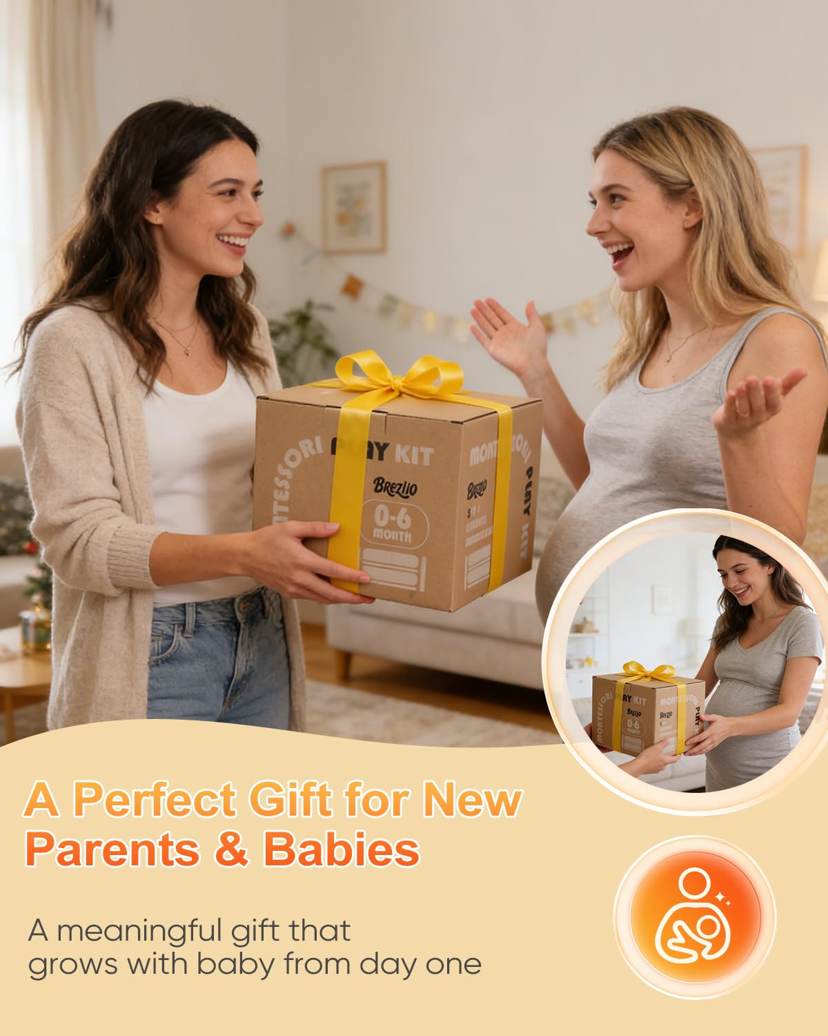 Montessori Toys for Babies 0-6 6-12 Months, Sensory Developmental Baby Toys, Tummy Time Toy - 5 in 1 Wooden Learning Toy Set, High Contrast Cards, Mirror & Spinning Drum for Newborn Infant Gift