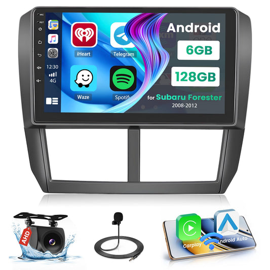 [8-Core 6+128GB] Android 15 Car Stereo for 2008-2012 Subaru Forester Impreza WRX Radio, 9 Inch IPS Touch Screen Radio Wireless Apple Carplay Android Auto, Bluetooth GPS WiFi 32EQ/DSP/FM/SWC Backup Cam