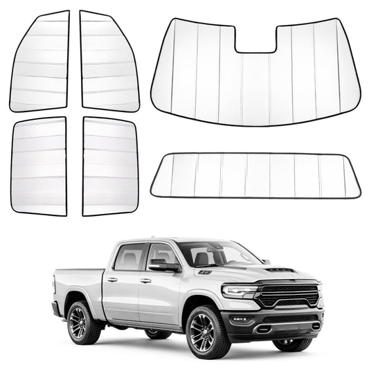 Zaqmru Full Window Sunshades Compatible with Dodge RAM 1500 2019-2026 Sunshade for Car Windshield Side Rear Window Truck Privacy Window Covers (Silver 6PCS)