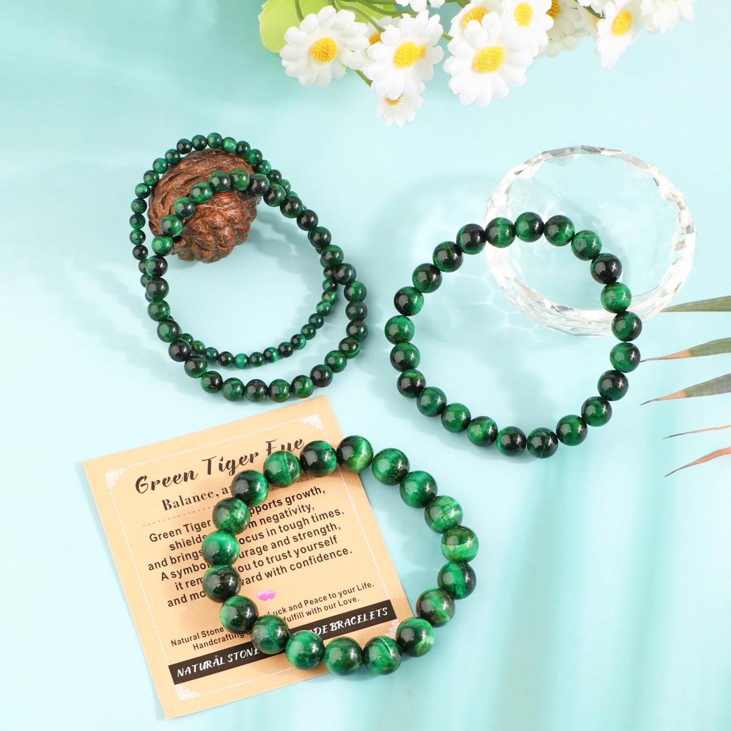 AD Beads 4mm Handmade Green Tiger Eye Elastic Bracelet – Natural Gemstone for Balance, and Clarity – Meditation, Yoga, Healing and Energy Gift for Men Women