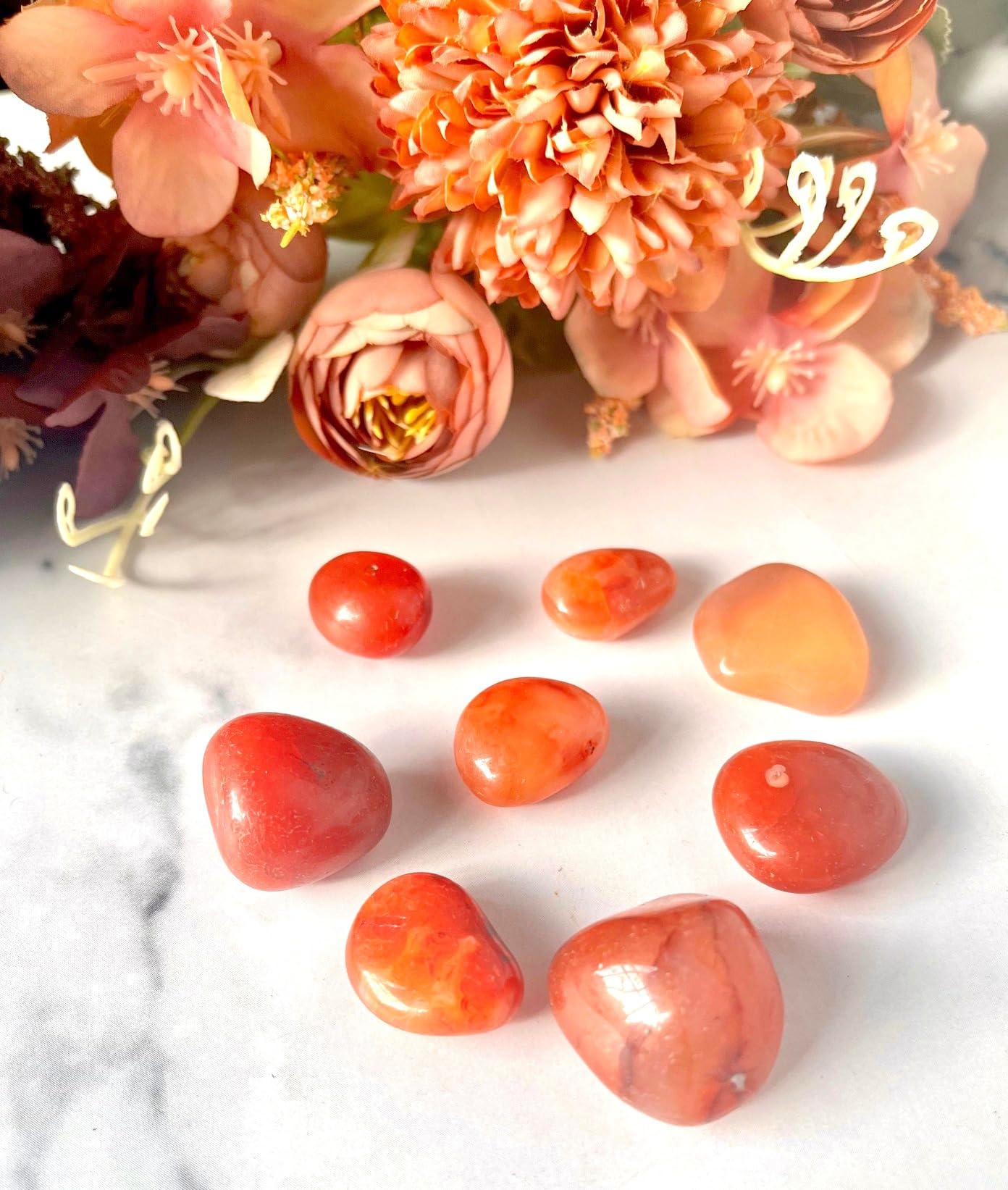 CRYSTALMIRACLE Natural Seven Carnelian Tumbled Stone Set for Healing Reiki Feng Shui Gift Home Office Peace Meditation Decor