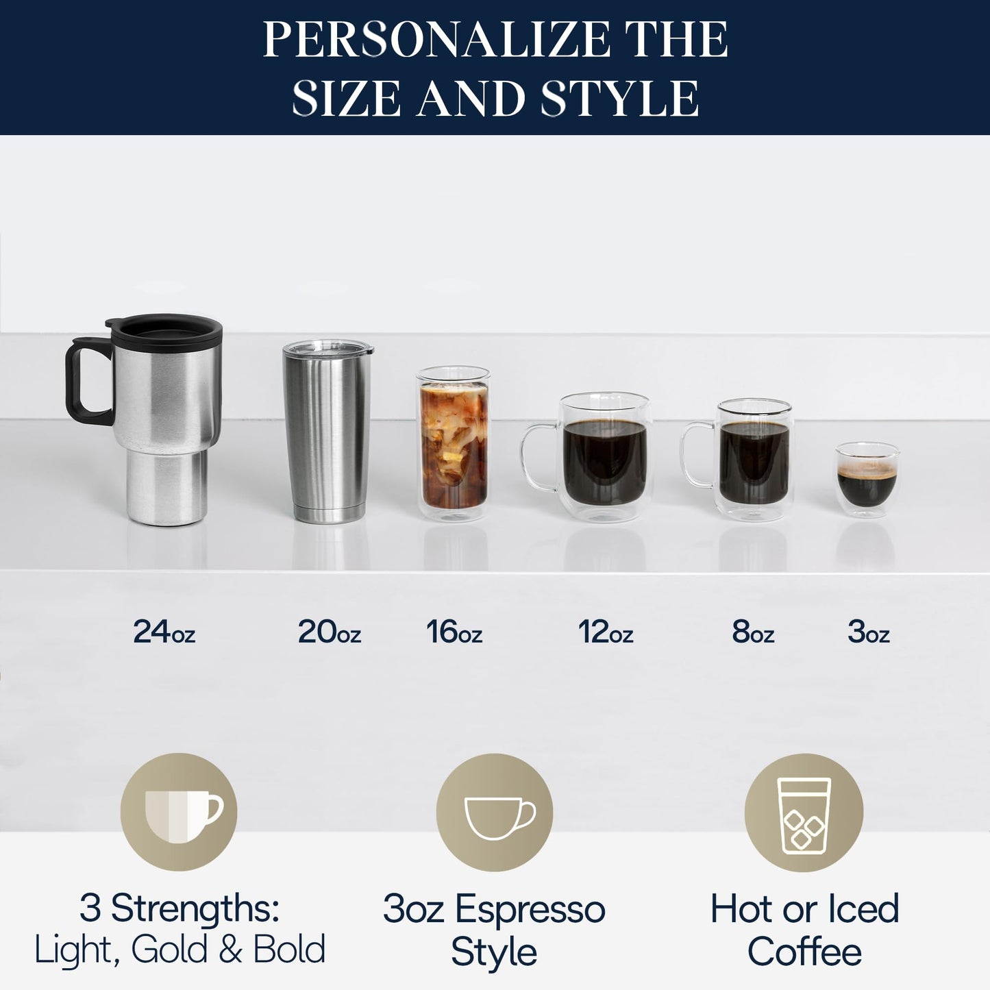 De'Longhi True Brew Drip Coffee Maker, Built in Grinder, Single Serve, 8 oz to 24 oz, Hot or Iced Coffee, Stainless, CAM51025MB