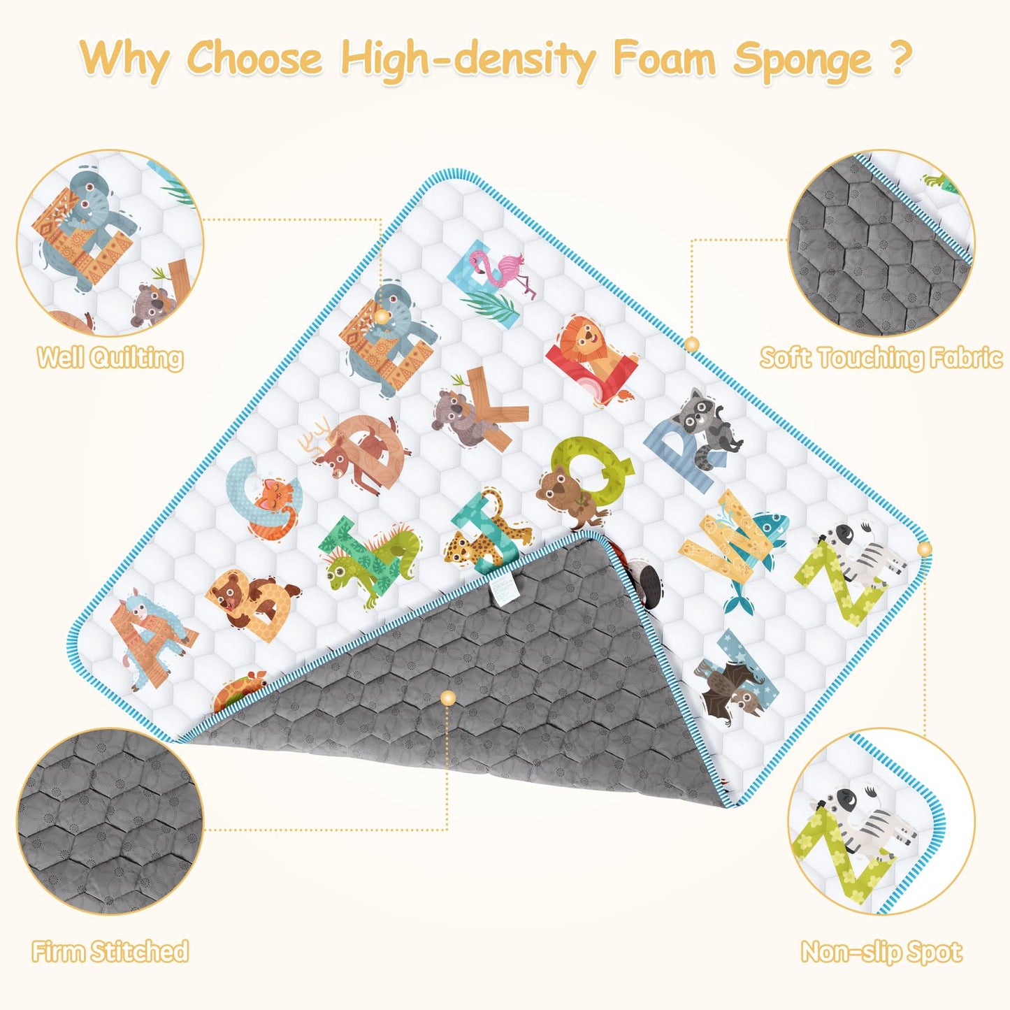 Baby Play Mat for Floor Playpen - 50" X 50" Playpen Mat,Thick One-Piece Crawling, Odorless Floor Mat, Non-Slip Cushioned Baby Playmat for Infants,Babies,Toddlers. Foldable and Machine Washable