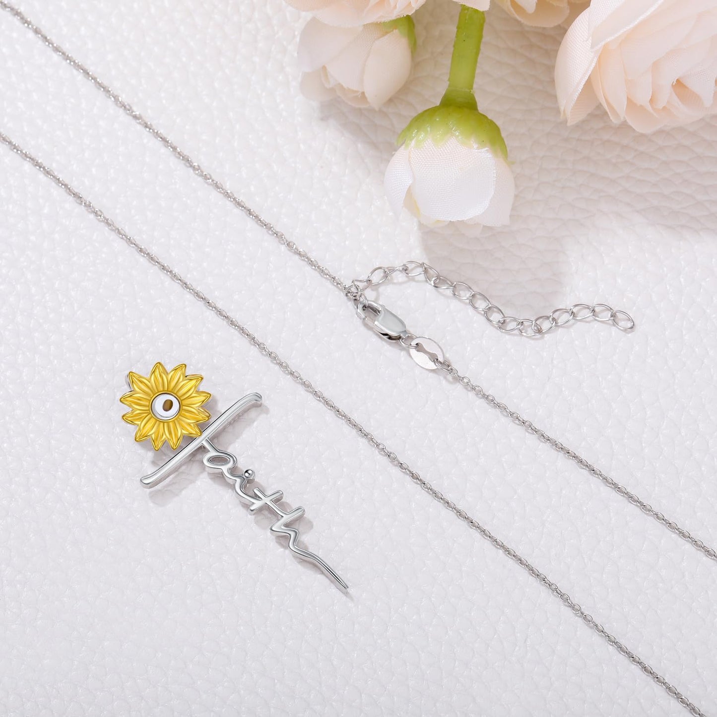 Suiknsn Mustard Seed Necklace 925 Sterling Silver Sunflower Faith Pendant Necklace Christian Jewelry Gifts for Women Girlfriend