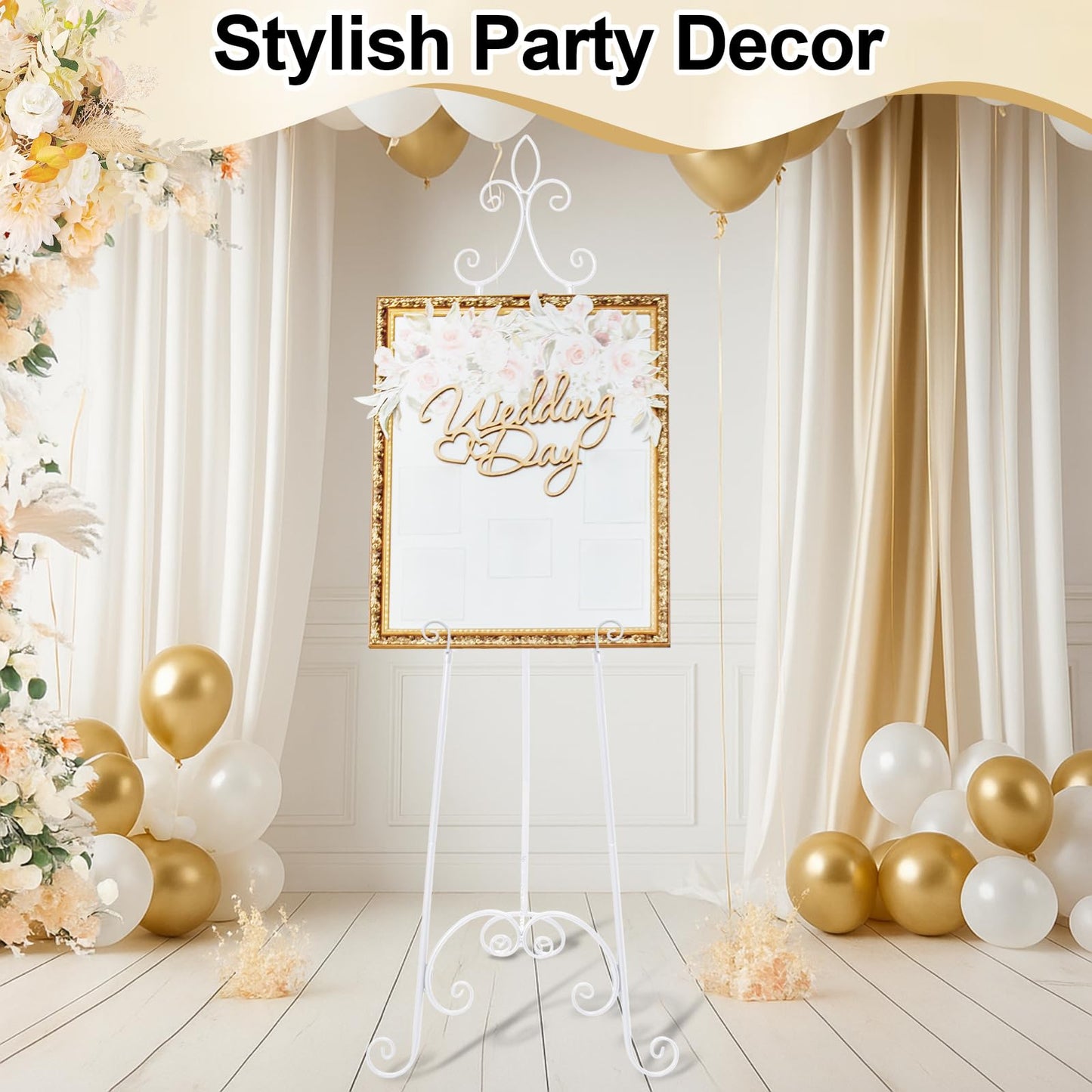 Tosstuki White Easel Stand for Sign Adjustable Wedding Welcome Sign Stand Metal Floor Easel with Chain Support for Wedding Poster Photo Art Pictures Painting Display (61 Inch)