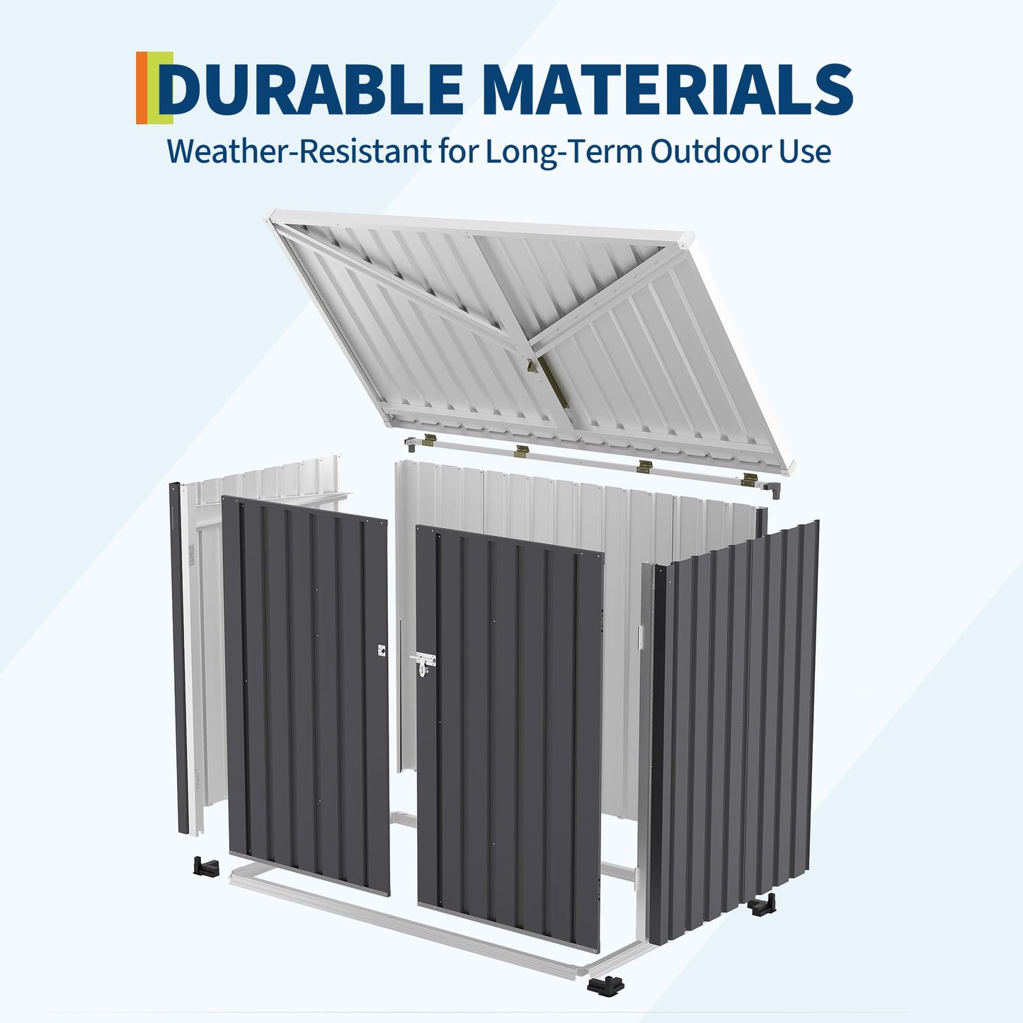 GarveeLife Outdoor Storage Shed, 80 Cu.Ft Outdoor Trash Can Storage Box with Lockable Door&Sloped Roof,Cabinet with Multi-Use Rust Prevention Galvanized Steel Enclosure for Yard, Garden, Patio