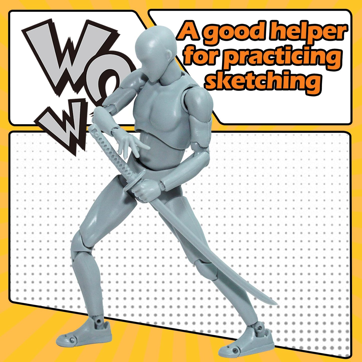 AXITWXIT Body Kun Artist Manikin Male Figure Drawing Supplies and Tools, Mannequin for Artists Drawing Figures Model for Sketching, Painting, 5.5" Grey with Stand