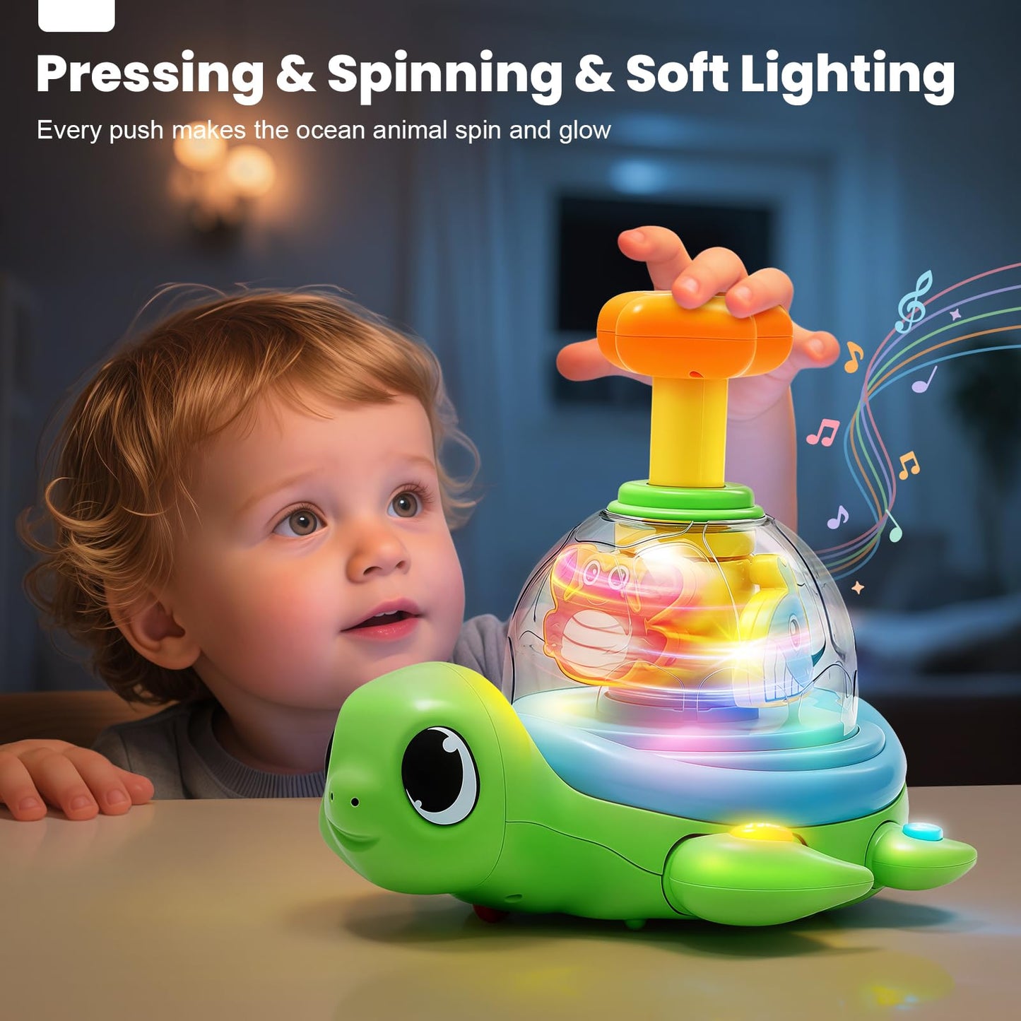 Baby Crawling Toys 6-12 Months, Musical Light-up Toys for 1 Year Old, Press to Spin Turtle for Cause and Effect, Infant Tummy Time Early Learning, Christmas Birthday Gifts Boy Girl 7 8 9 10 11 Month